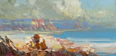 Acantilados oceánicos, Impresionismo Pintura al óleo original, Lista para colgar