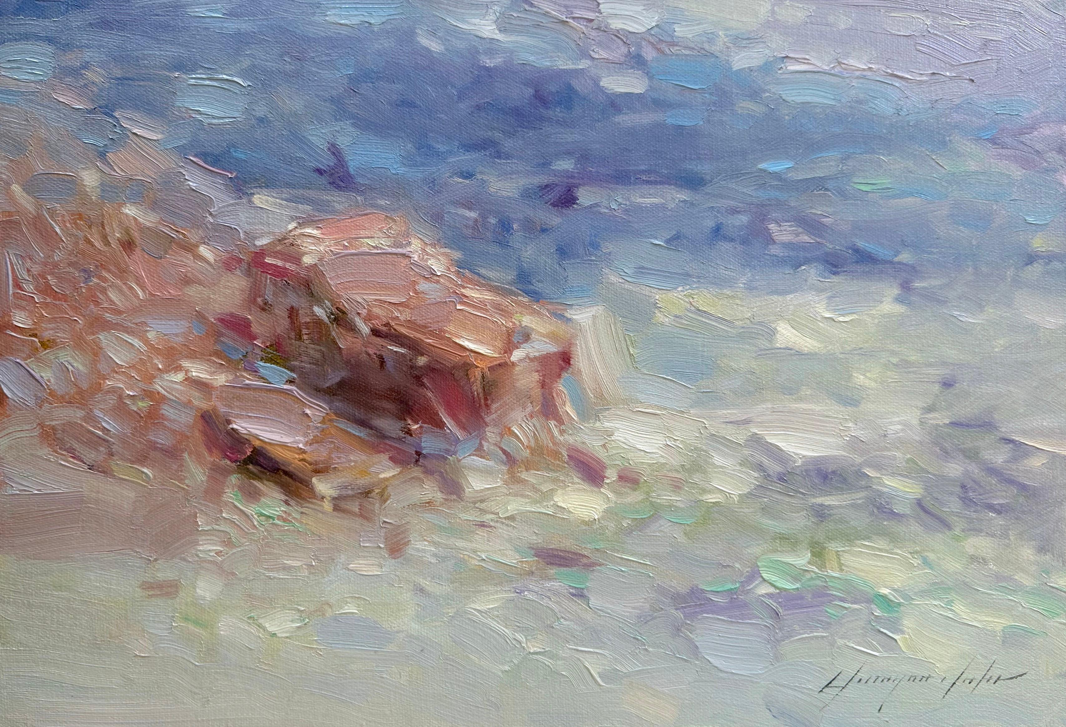 Ocean Cliffs, Küsten Cliffs, Impressionismus, Original-Ölgemälde, hängefertig