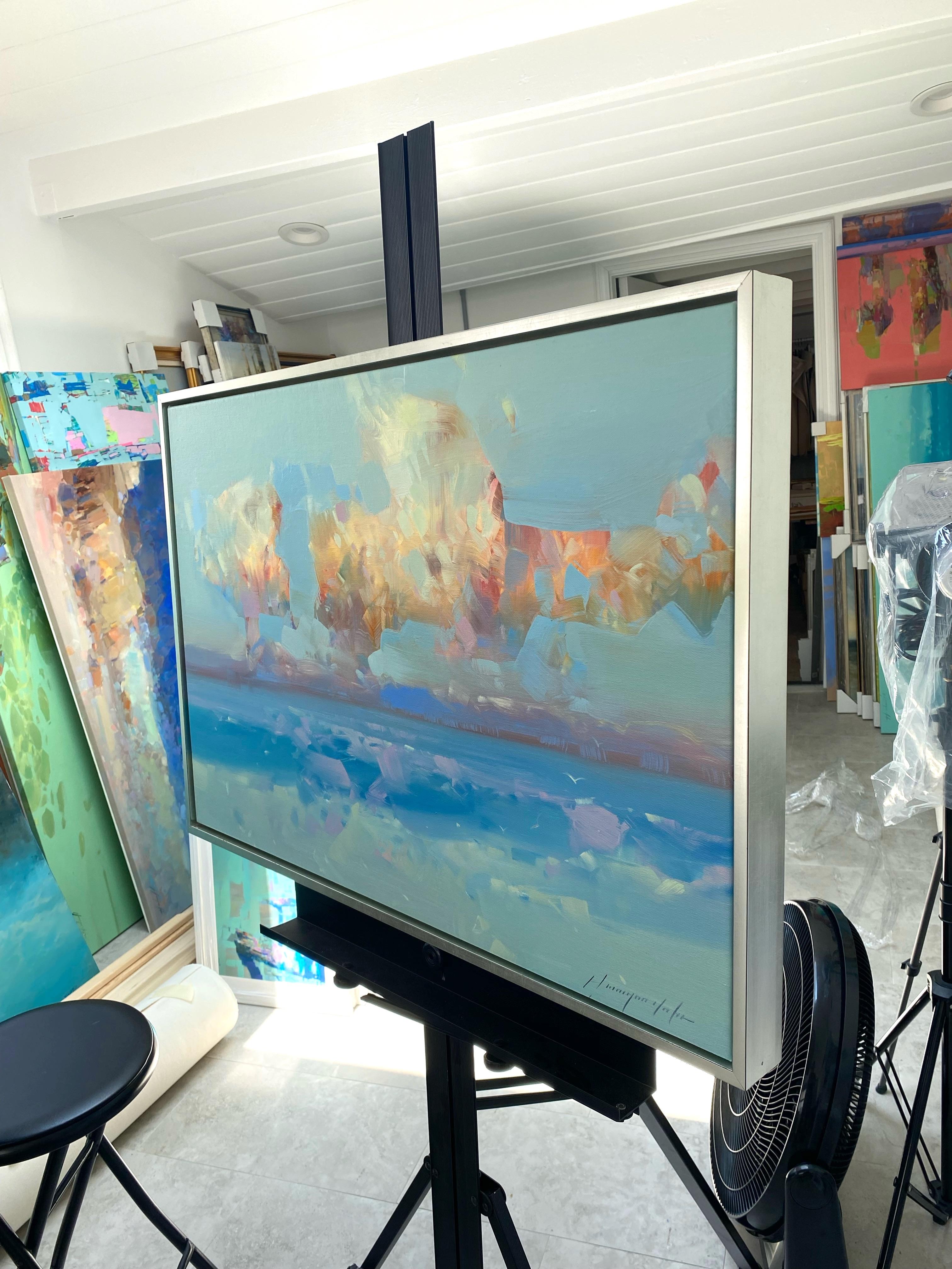 Nuages d'océan, peinture à l'huile originale, prête à être accrochée - Gris Landscape Painting par Vahe Yeremyan