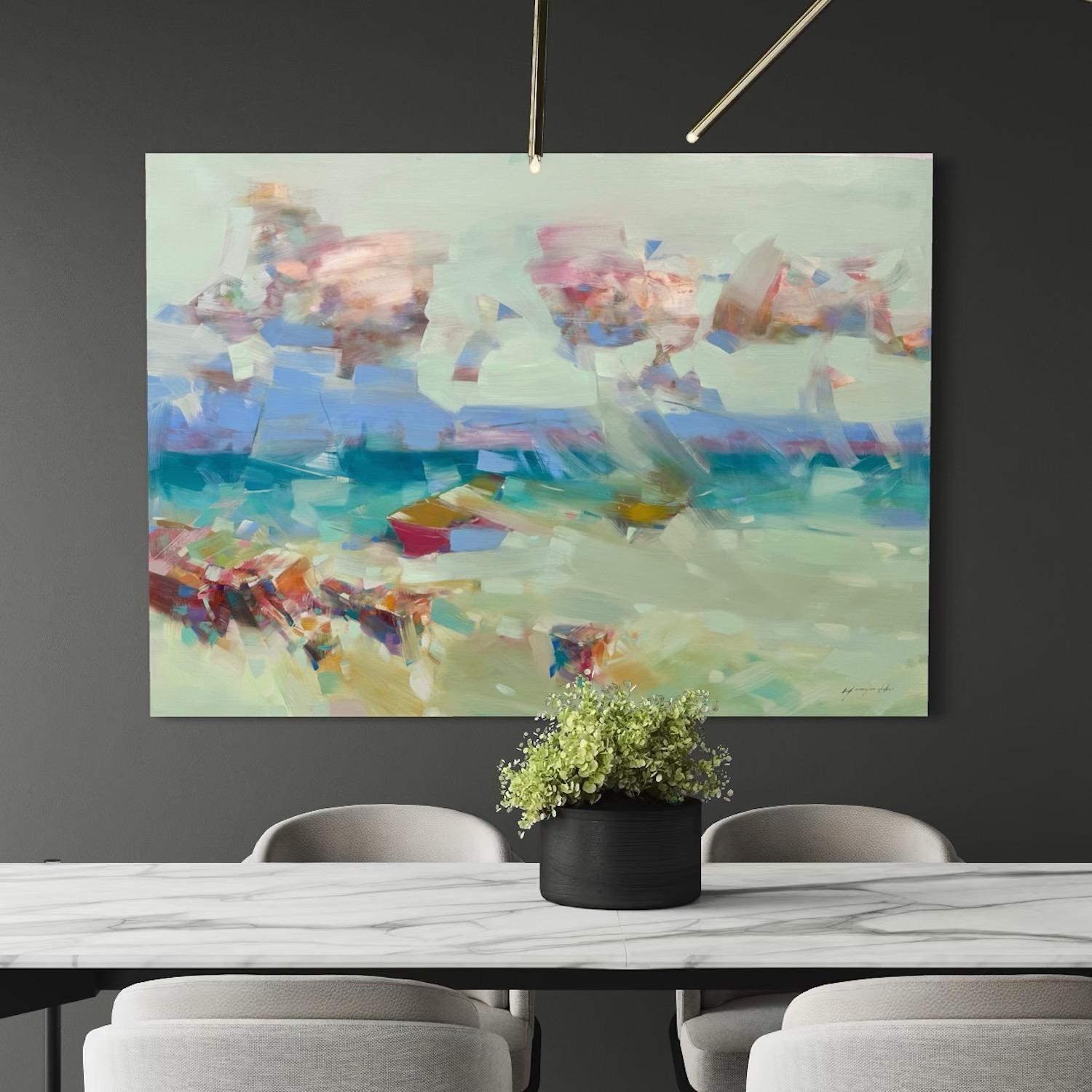 Abstracción oceánica Paisaje marino Impresionismo Pintura al óleo original Lista para colgar - Painting de Vahe Yeremyan