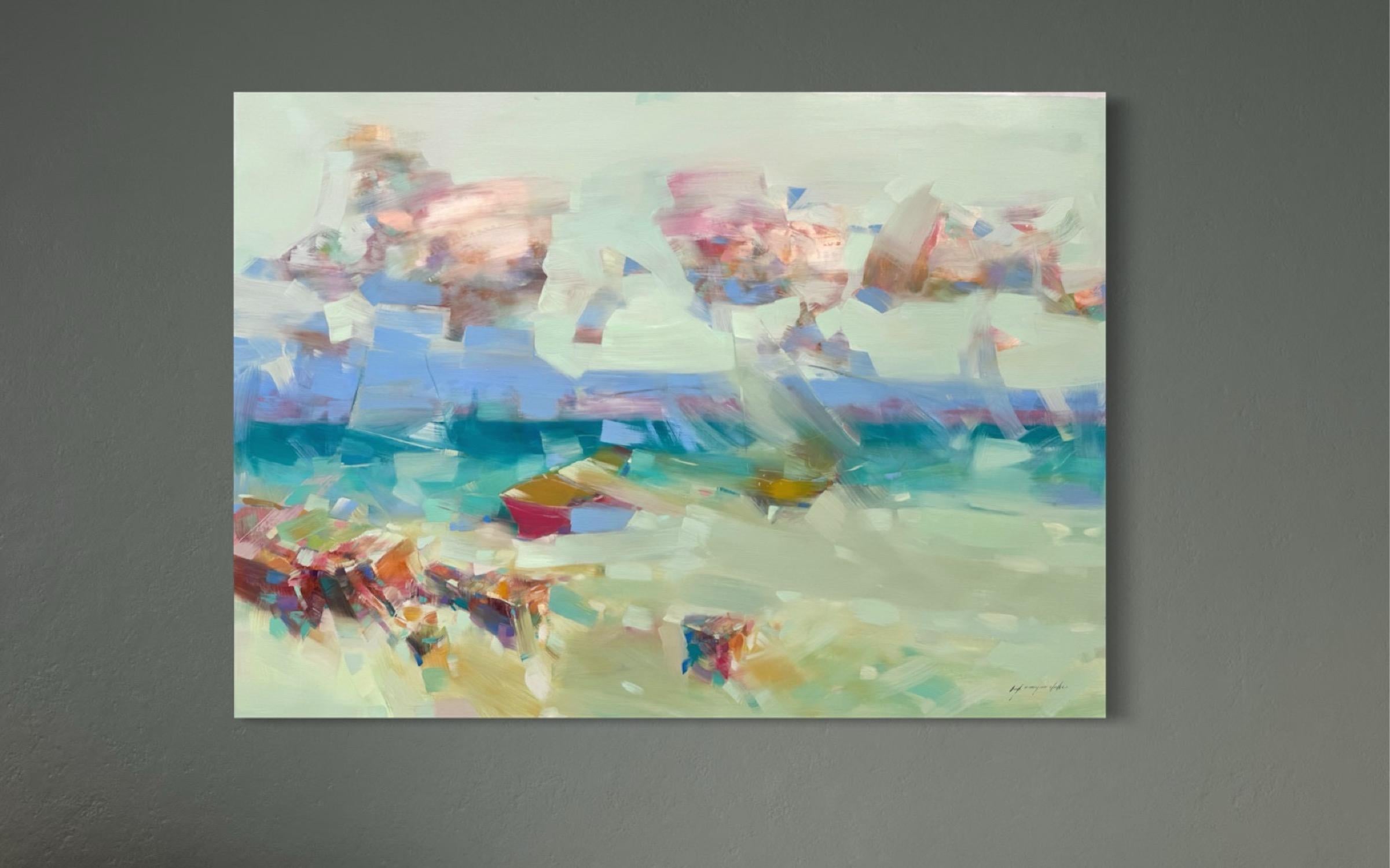 Abstracción oceánica Paisaje marino Impresionismo Pintura al óleo original Lista para colgar en venta 1