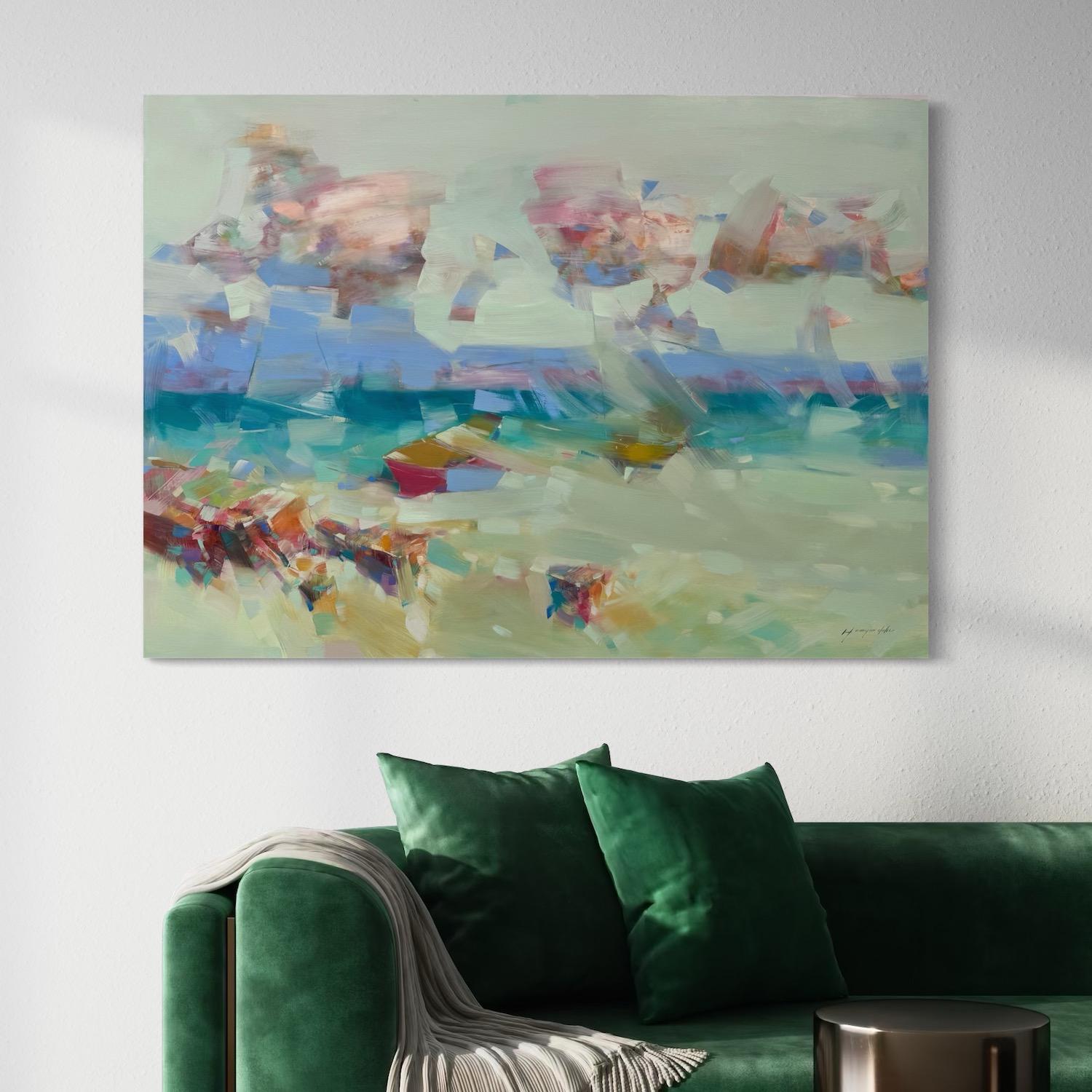Abstracción oceánica Paisaje marino Impresionismo Pintura al óleo original Lista para colgar en venta 2