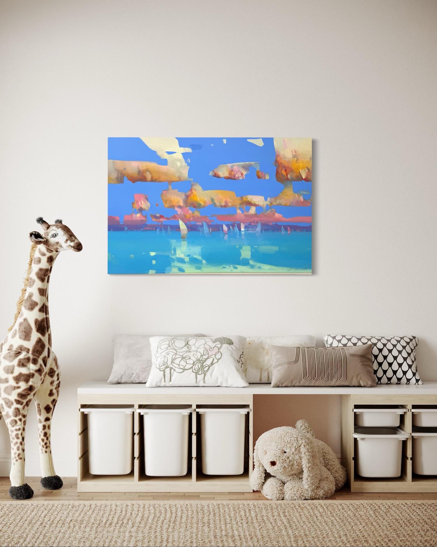 Nuages ocres Impressionnisme côtier Peinture à l'huile originale, prête à être accrochée en vente 6
