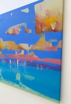 Ochre Clouds Coastal Impressionism Original oil Painting, Ready to Hang