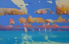 Ochre Clouds Coastal Impressionism Original oil Painting, Ready to Hang