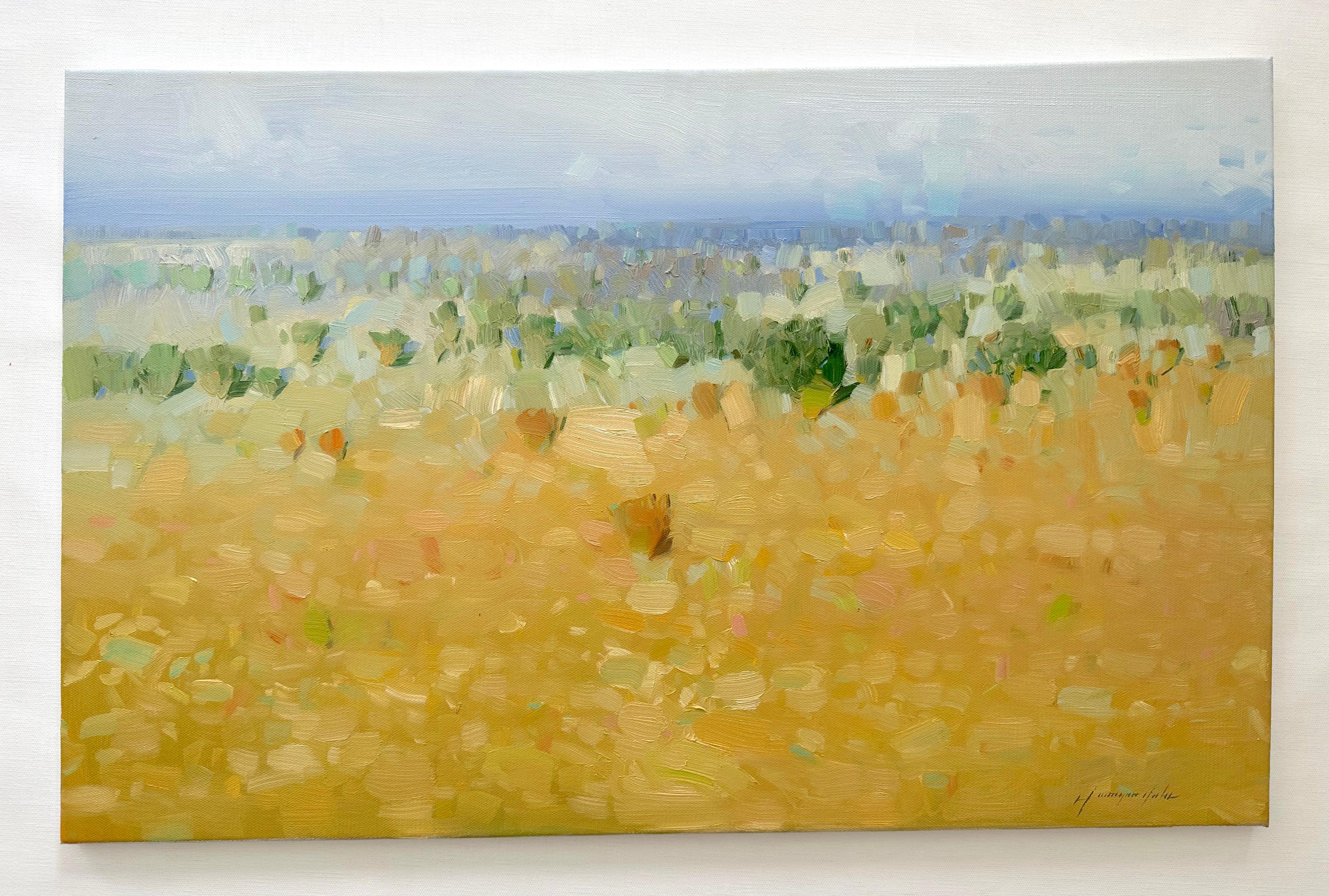 Ocre Hill, Impresionismo paisajístico, Pintura al óleo original, Lista para colgar - Painting de Vahe Yeremyan