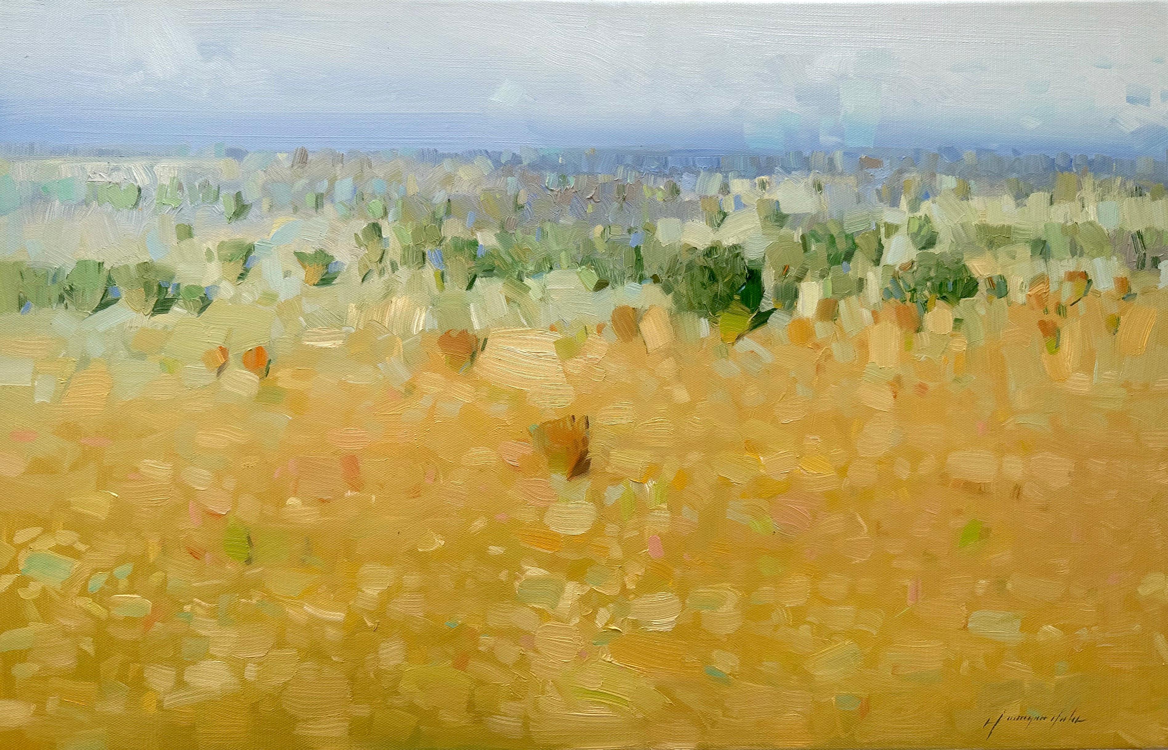 Vahe Yeremyan Landscape Painting - Ochre Hill, Impressionism, Original oil Painting, Ready to Hang
