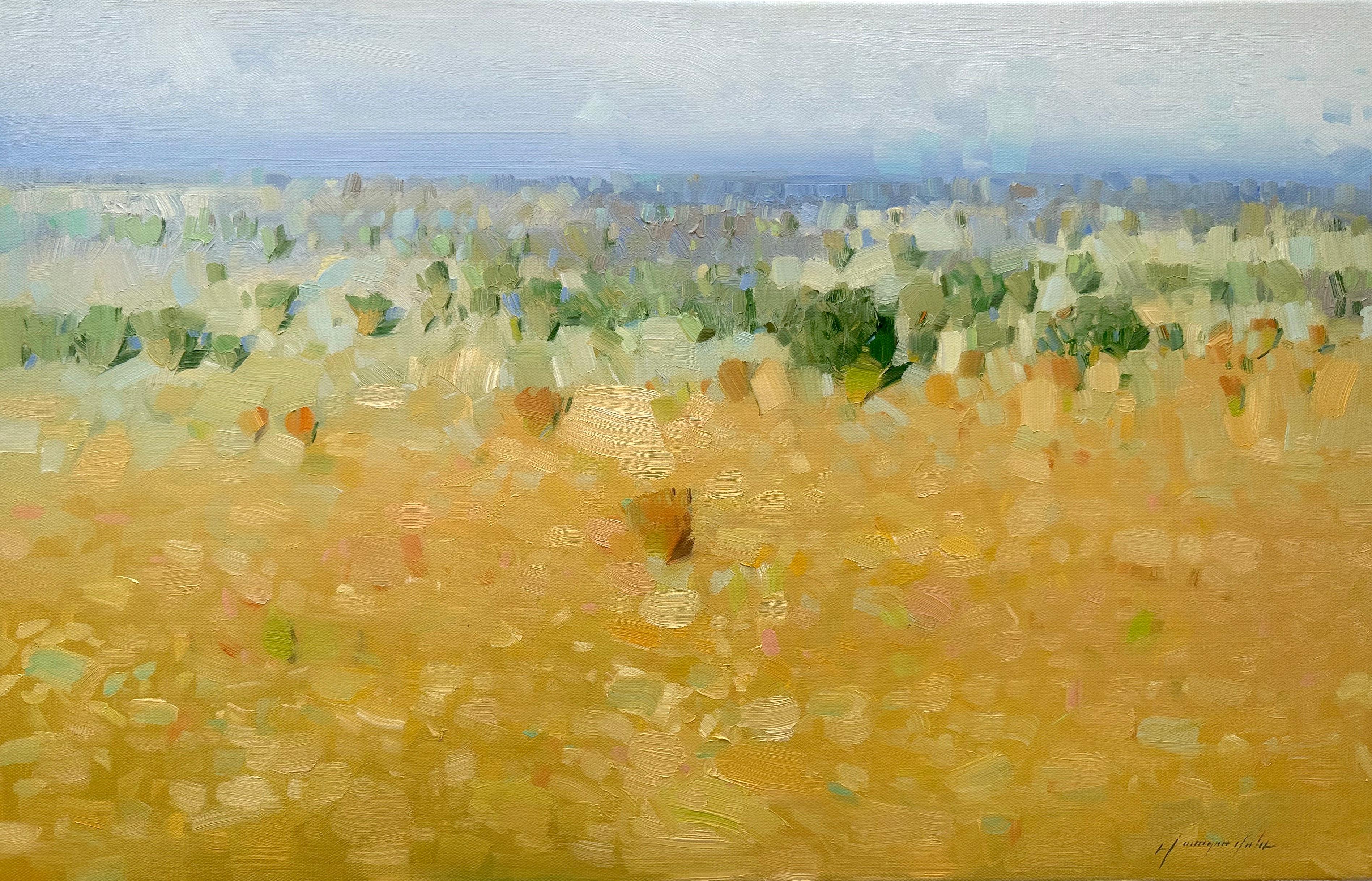 Landscape Painting de Vahe Yeremyan - Ocre Hill, Impresionismo paisajístico, Pintura al óleo original, Lista para colgar