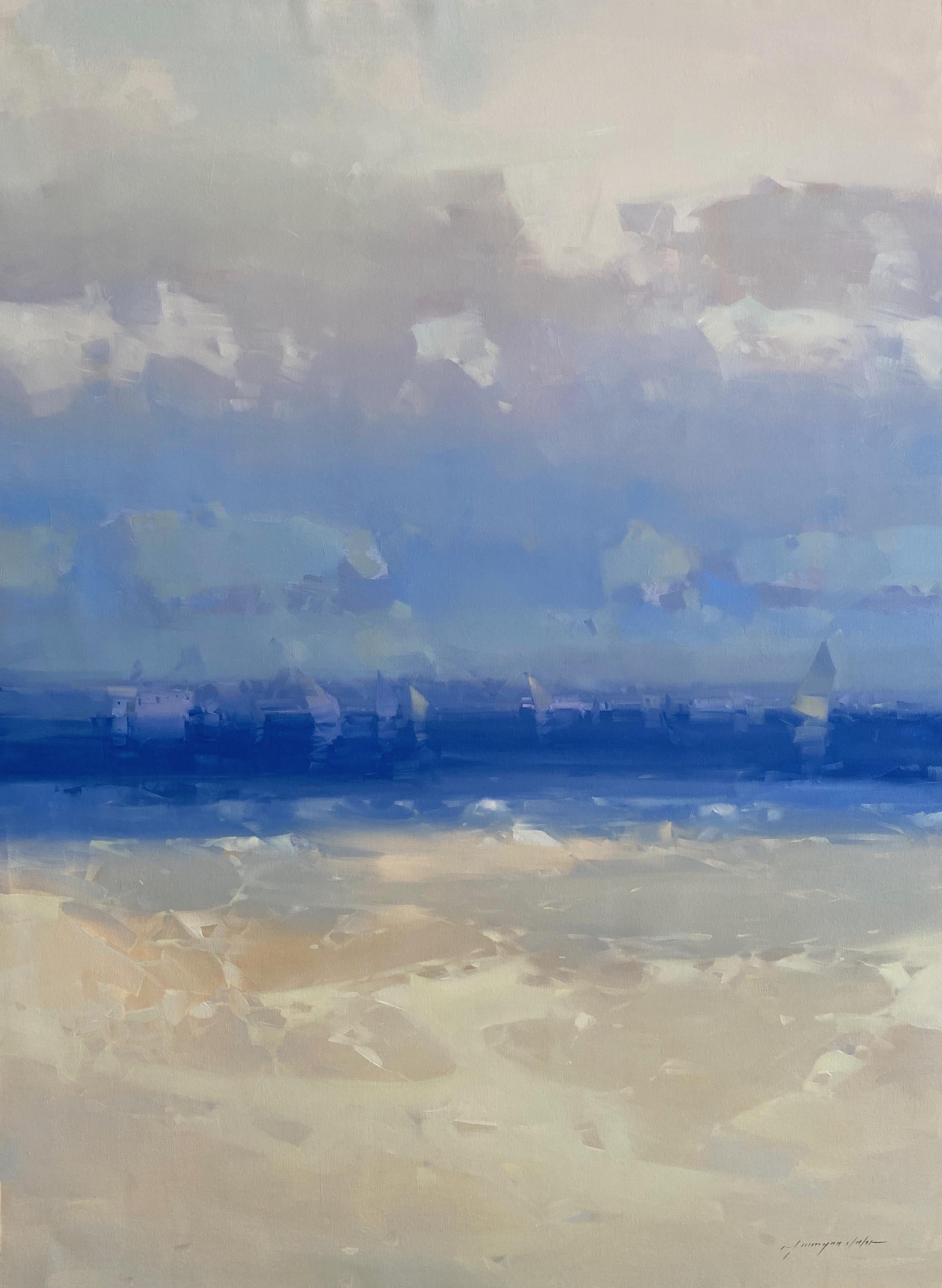 Vahe Yeremyan Landscape Painting - Ochre Ocean, Seascape, Original oil Painting, Ready to Hang
