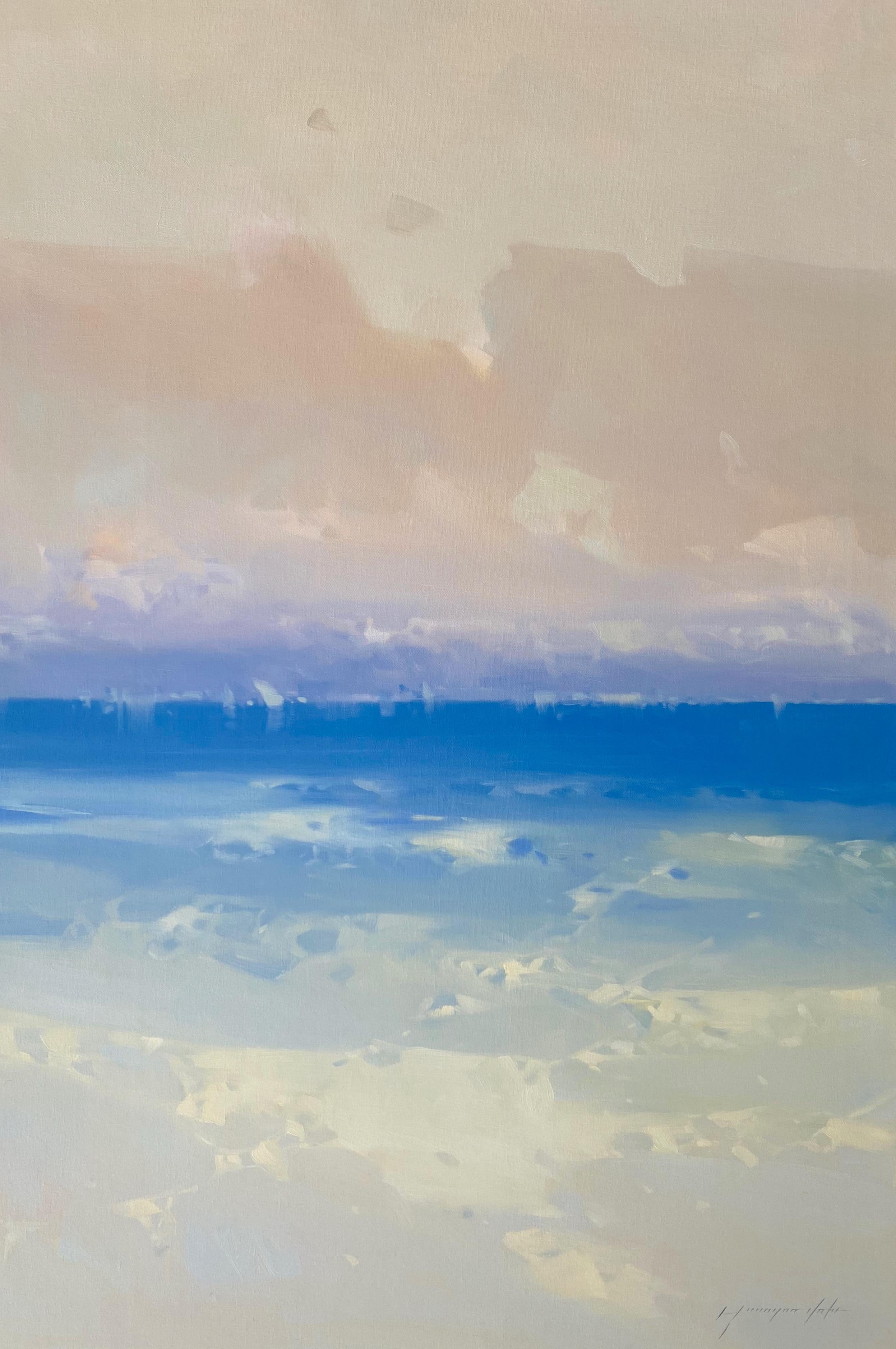 Vahe Yeremyan Landscape Painting - Ochre Ocean, Original oil Painting, Ready to Hang