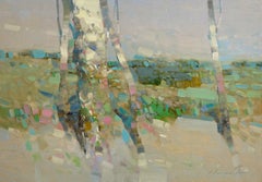Árboles ocres, Paisaje, Impresionismo, Pintura al óleo original, Lista para colgar