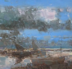 Old Harbor, Seascape Impressionism, Original oil Painting, One of a Kind