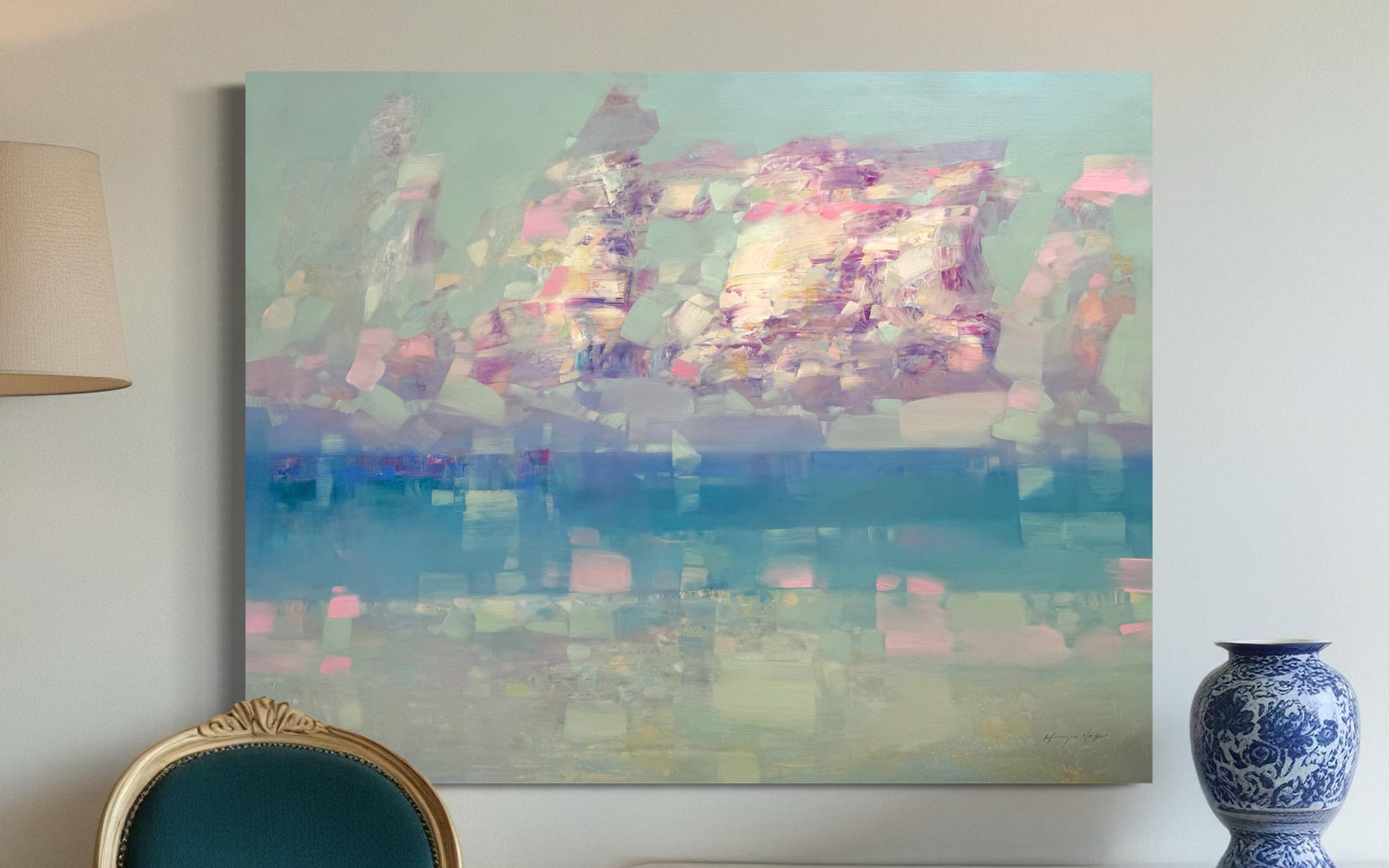 Paesaggio marino della costa del Pacifico Impressionismo Pittura ad olio originale, pronta da appendere - Painting di Vahe Yeremyan