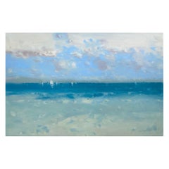 Costa del Pacifico, paesaggio marino Impressionismo Pittura ad olio originale, pronta da appendere