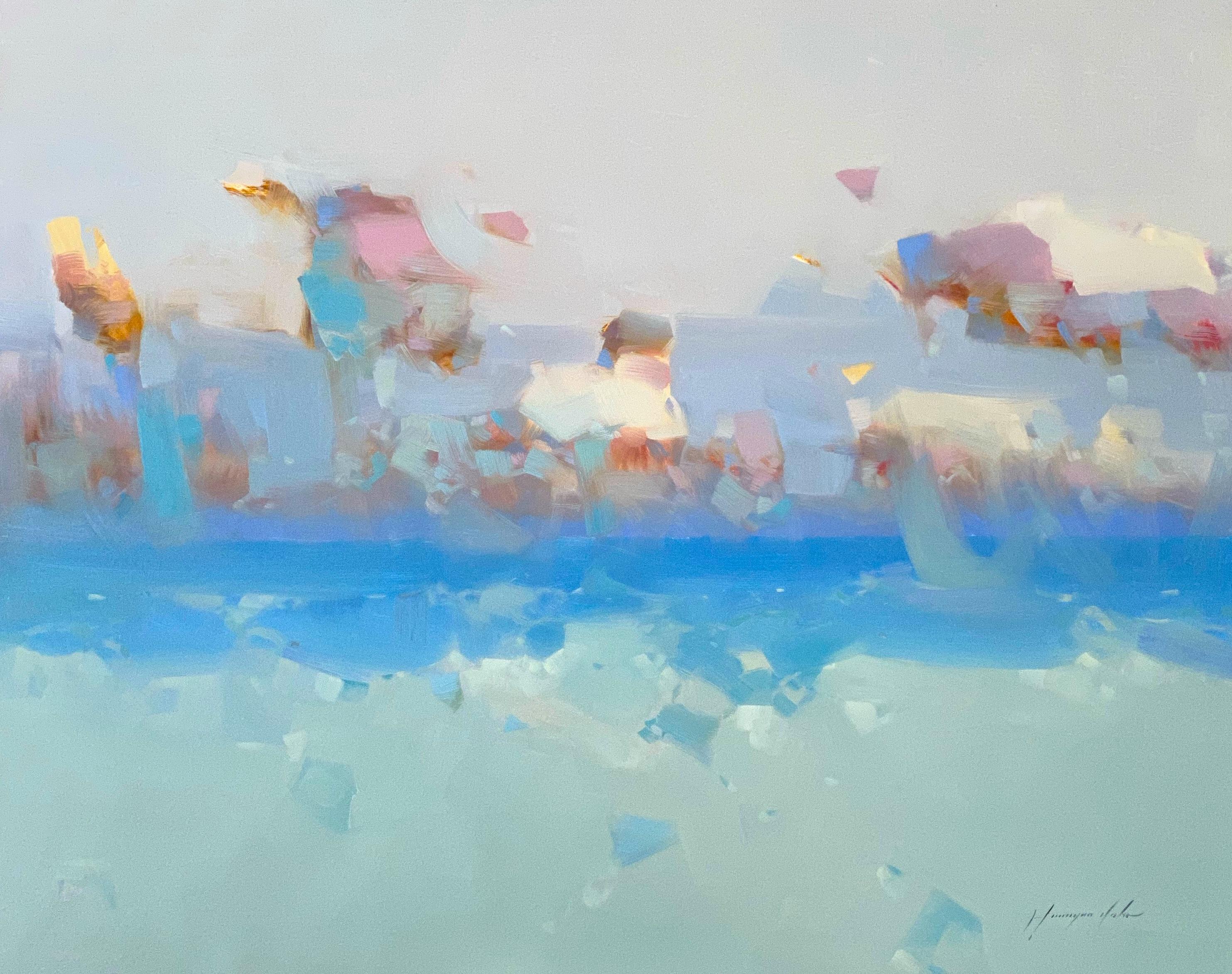 Landscape Painting de Vahe Yeremyan - Puesta de sol en el Pacífico, Paisaje marino, Pintura al óleo original, Lista para colgar