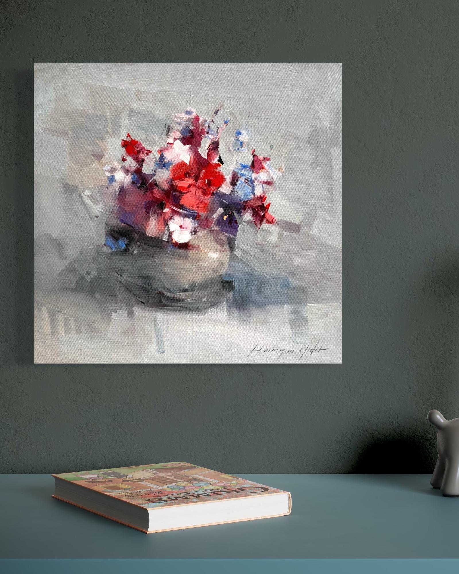 Pansies Flowers Still life, Impressionism Original Painting Ready to Hang For Sale 2