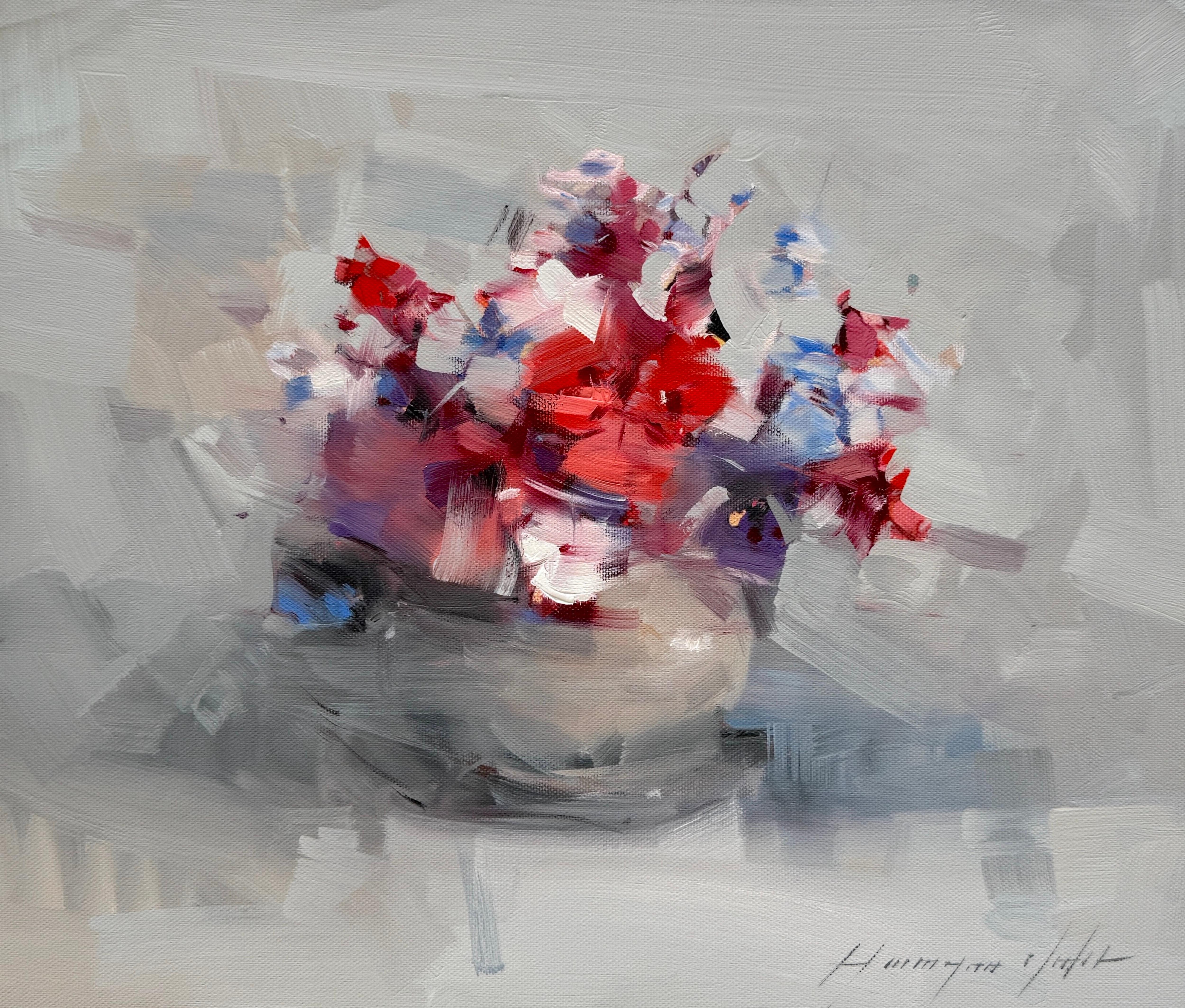 Vahe Yeremyan Landscape Painting - Pansies Flowers Still life, Impressionism Original Painting Ready to Hang