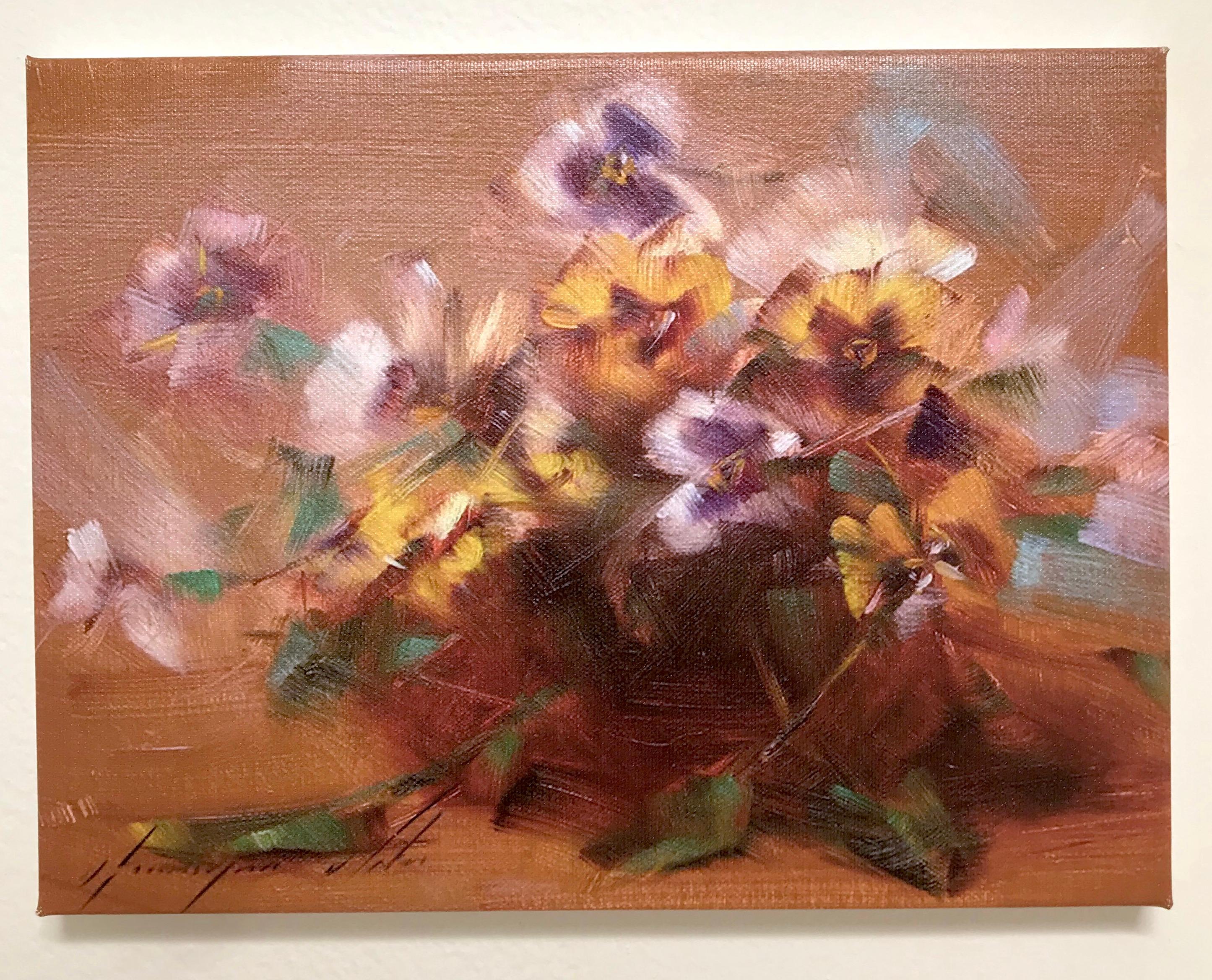 Pansies Print on Canvas - Painting by Vahe Yeremyan