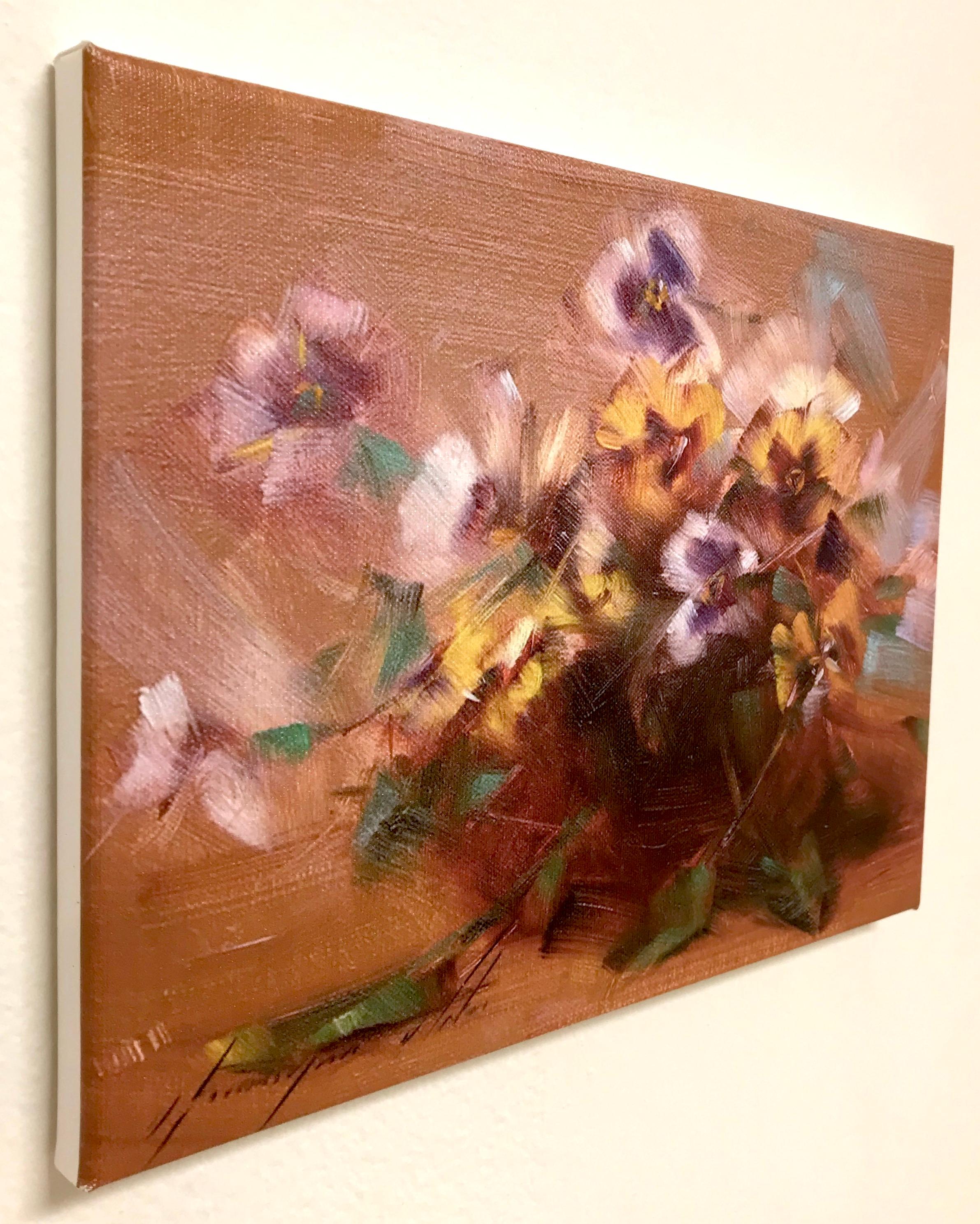 Pansies Print on Canvas - Brown Landscape Painting by Vahe Yeremyan