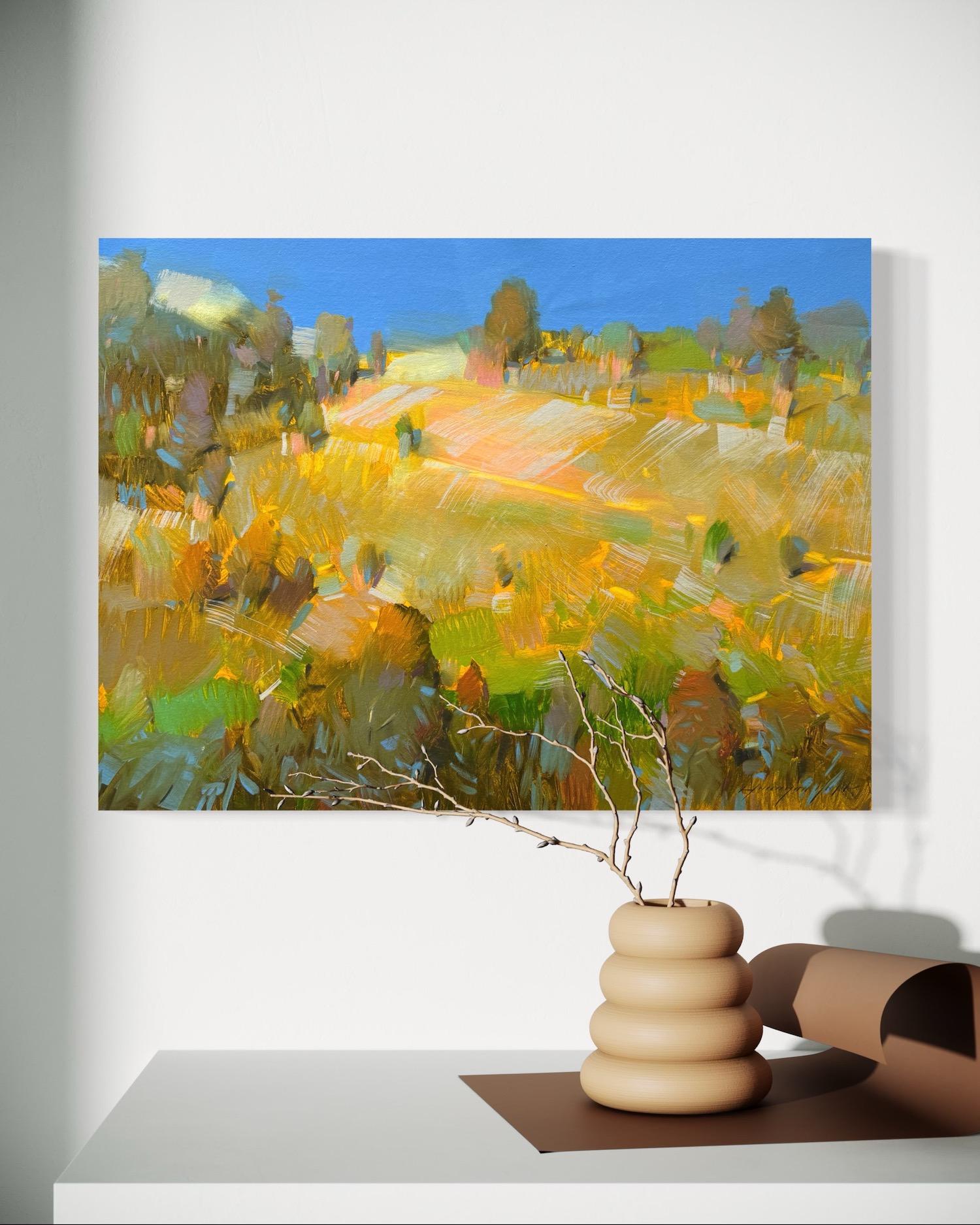 Pastel Valle Paisaje Impresionismo Pintura al óleo original, Lista para colgar - Painting de Vahe Yeremyan