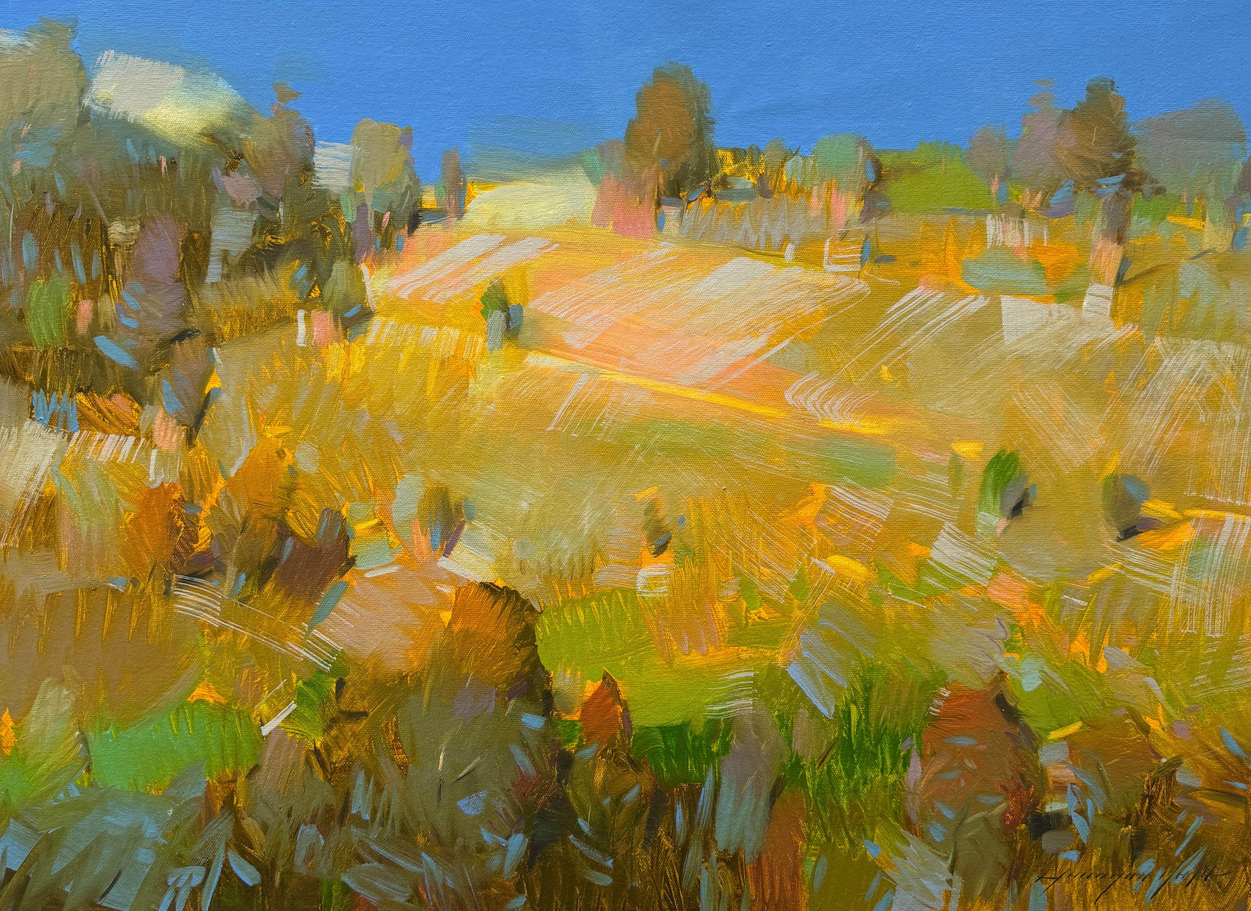 Landscape Painting de Vahe Yeremyan - Pastel Valle Paisaje Impresionismo Pintura al óleo original, Lista para colgar