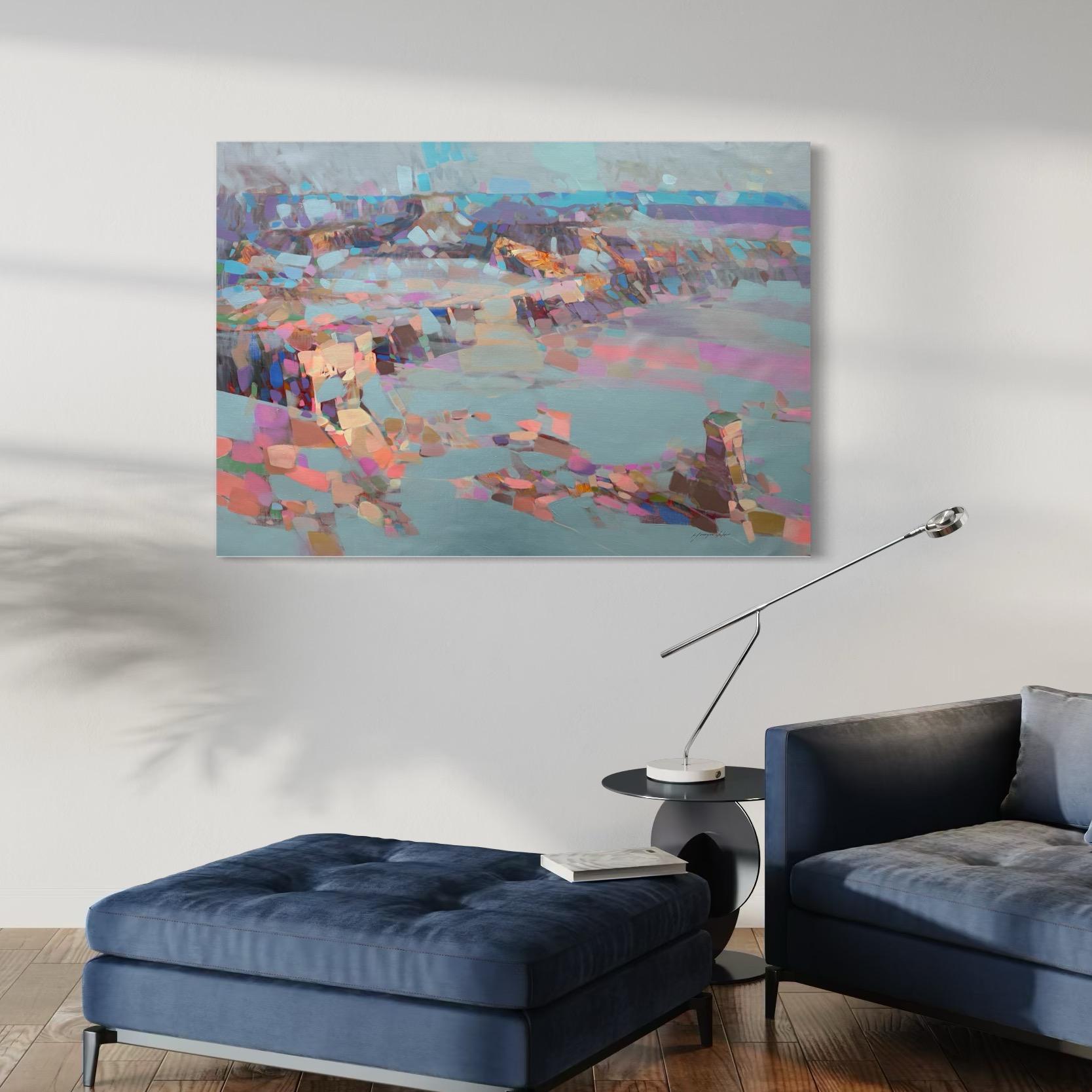 Pearl Canyon Paesaggio astratto Pittura ad olio originale, pronta da appendere - Painting di Vahe Yeremyan