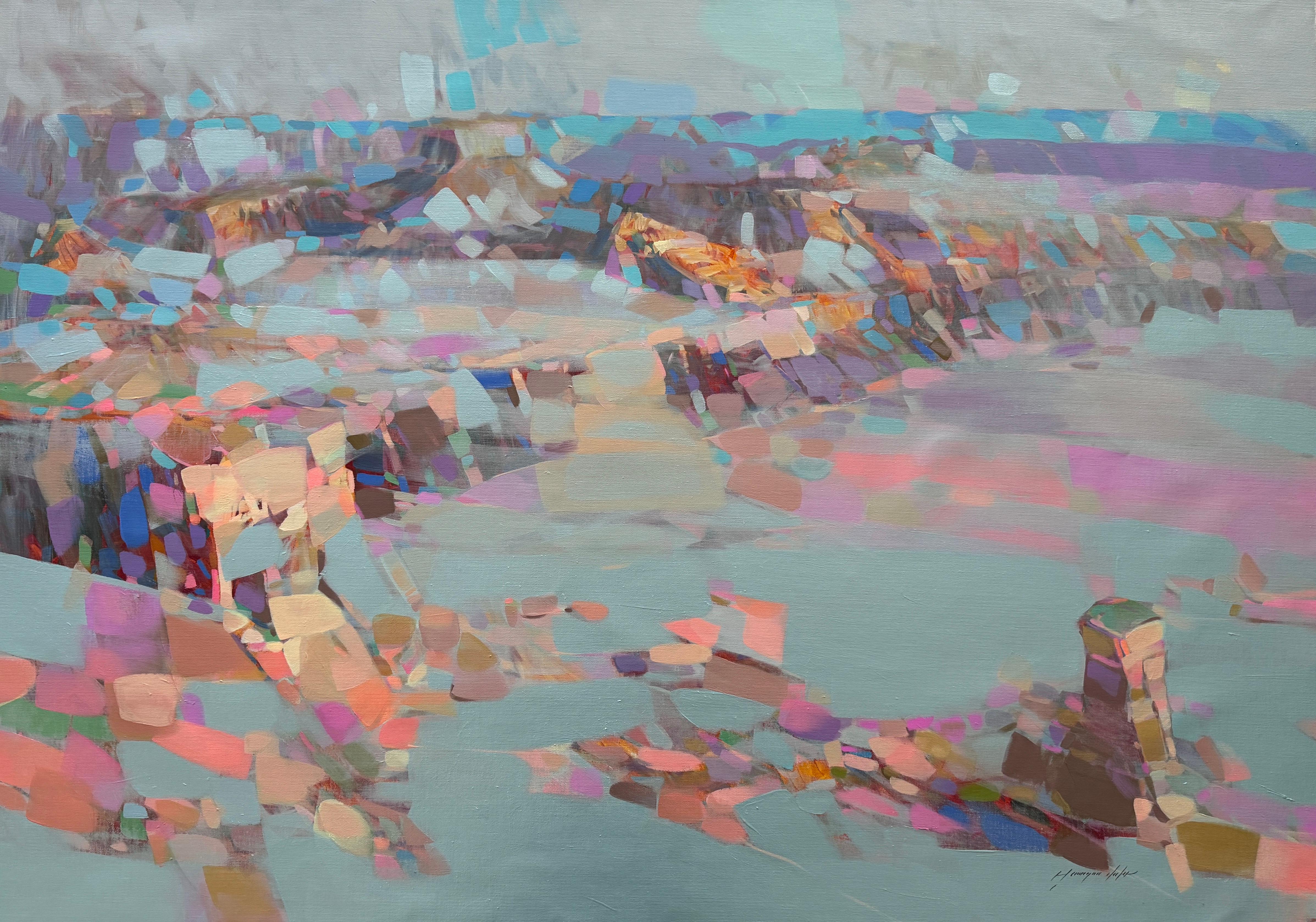 Landscape Painting di Vahe Yeremyan - Pearl Canyon Paesaggio astratto Pittura ad olio originale, pronta da appendere