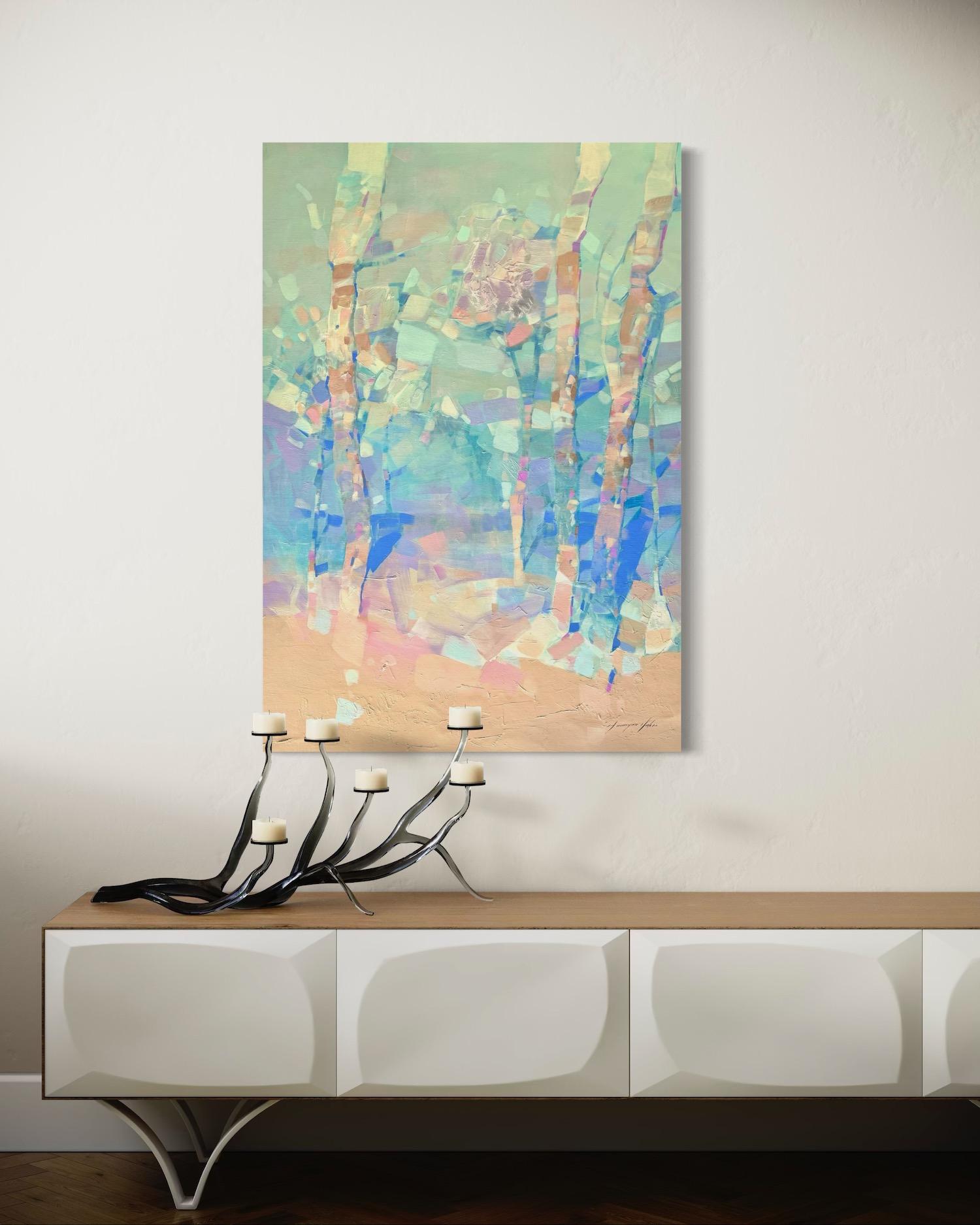 Pearl Grove Paesaggio Impressionista Pittura ad olio originale, pronta da appendere - Painting di Vahe Yeremyan
