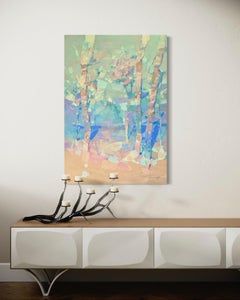 Pearl Grove Paesaggio Impressionista Pittura ad olio originale, pronta da appendere