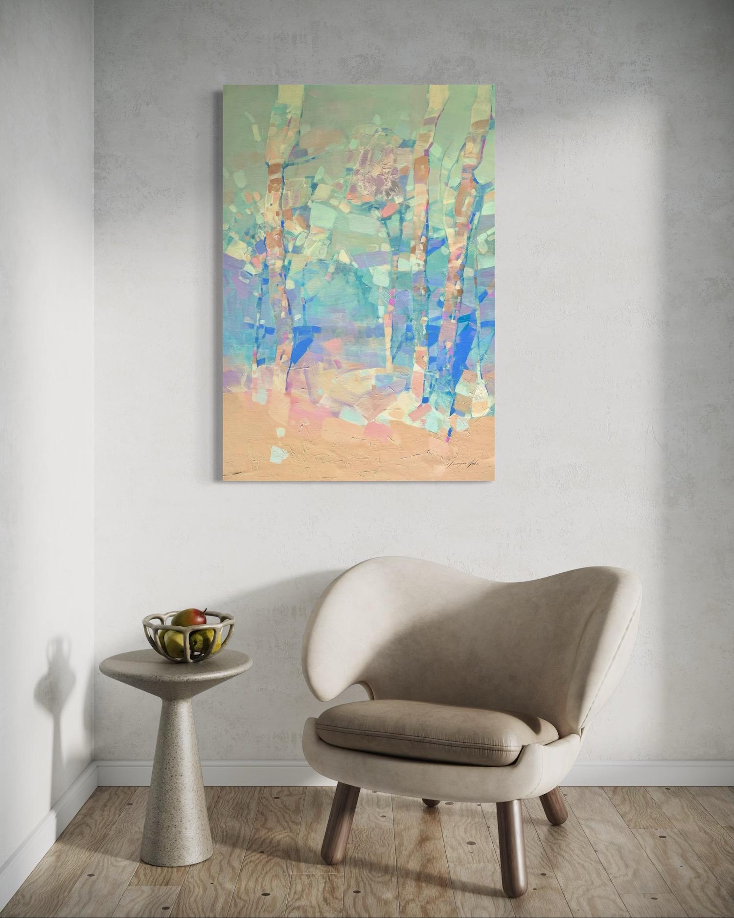 Pearl Grove Paesaggio Impressionista Pittura ad olio originale, pronta da appendere - Painting Impressionismo di Vahe Yeremyan