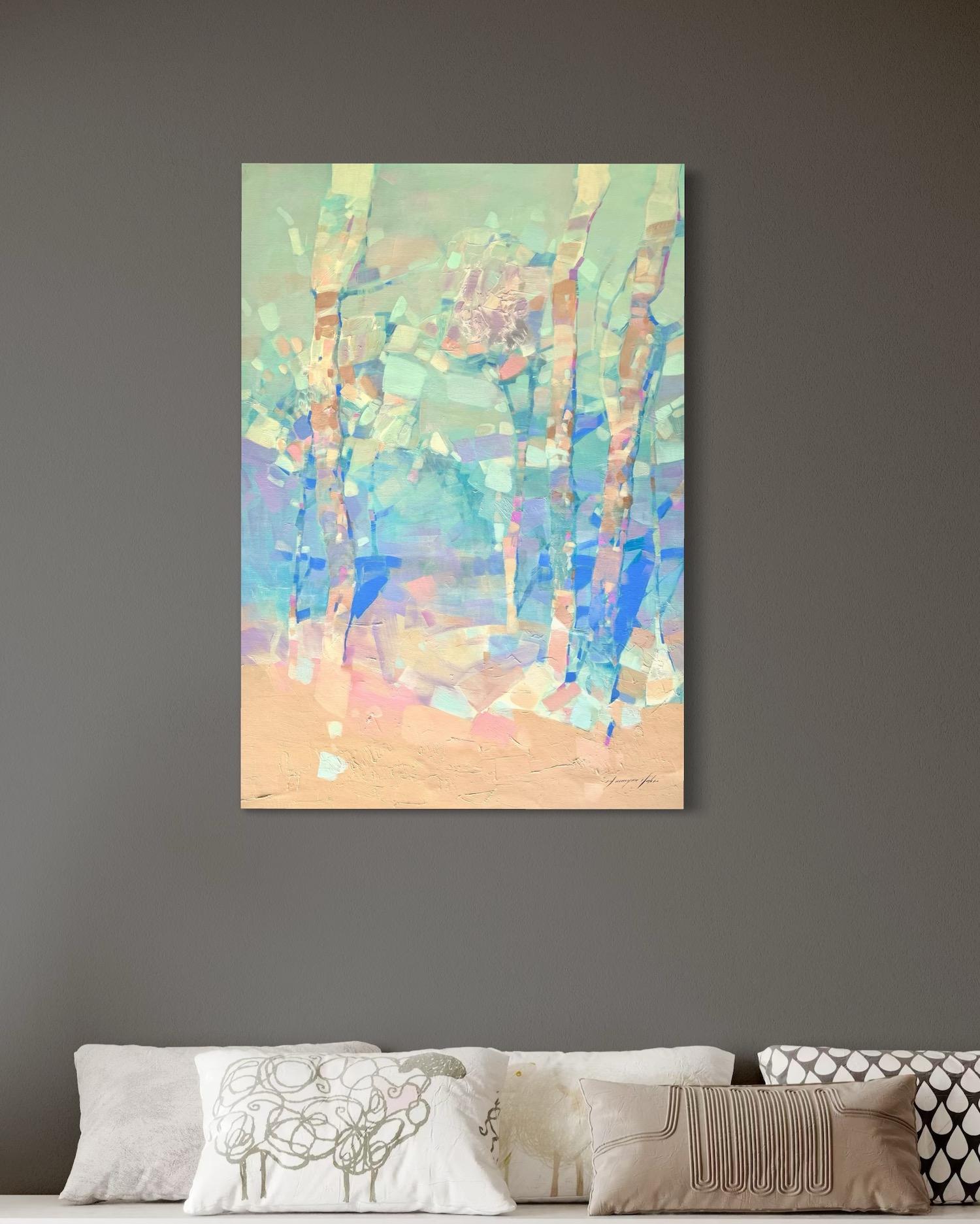 Pearl Grove Paesaggio Impressionista Pittura ad olio originale, pronta da appendere in vendita 1