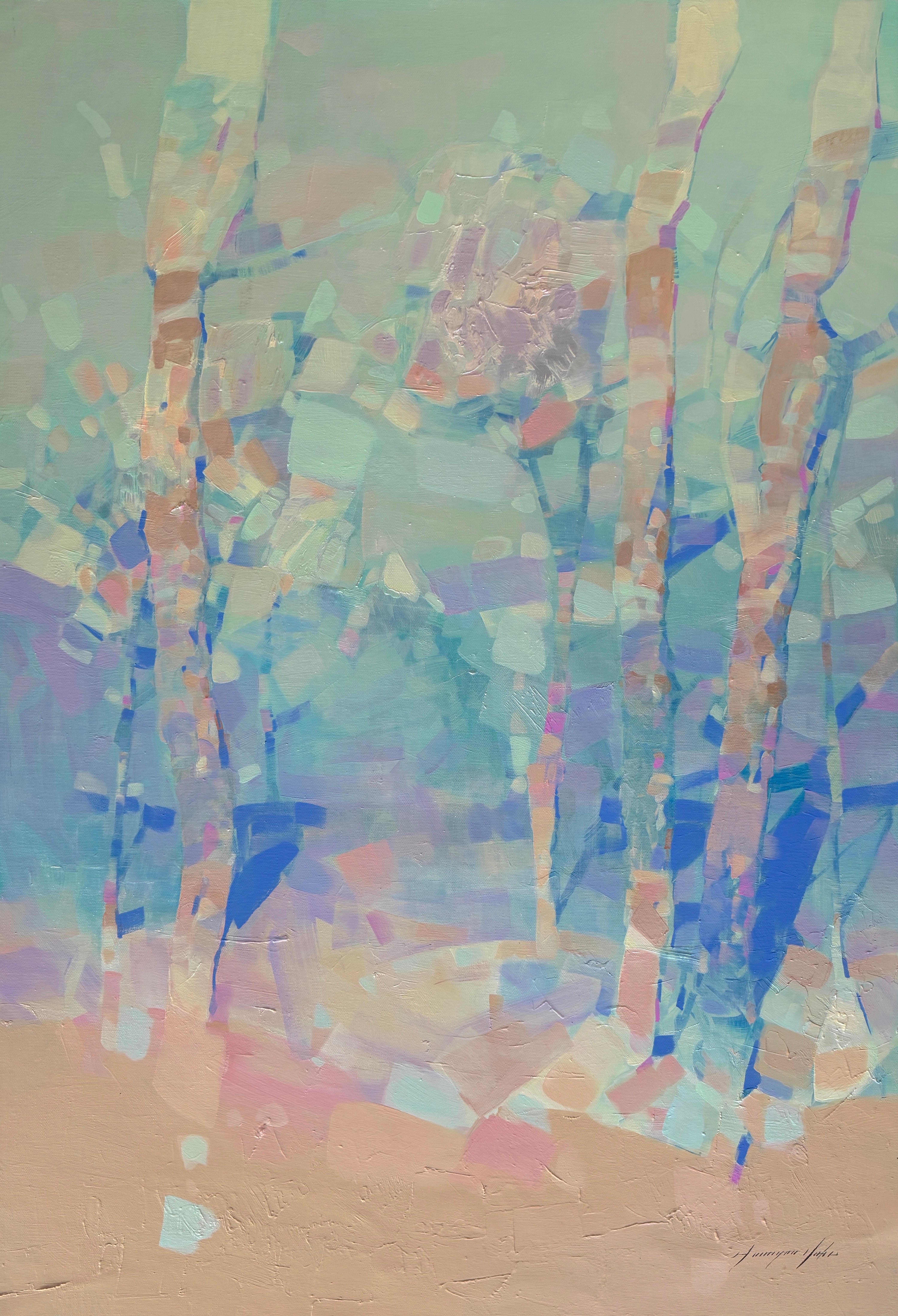 Landscape Painting di Vahe Yeremyan - Pearl Grove Paesaggio Impressionista Pittura ad olio originale, pronta da appendere