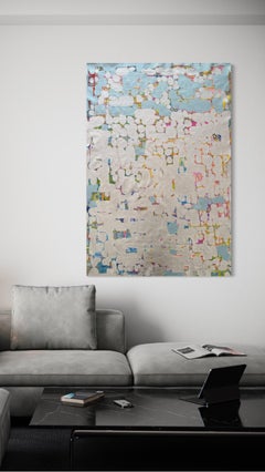 Pittura originale astratta costiera Pearl Shoreline, pronta da appendere