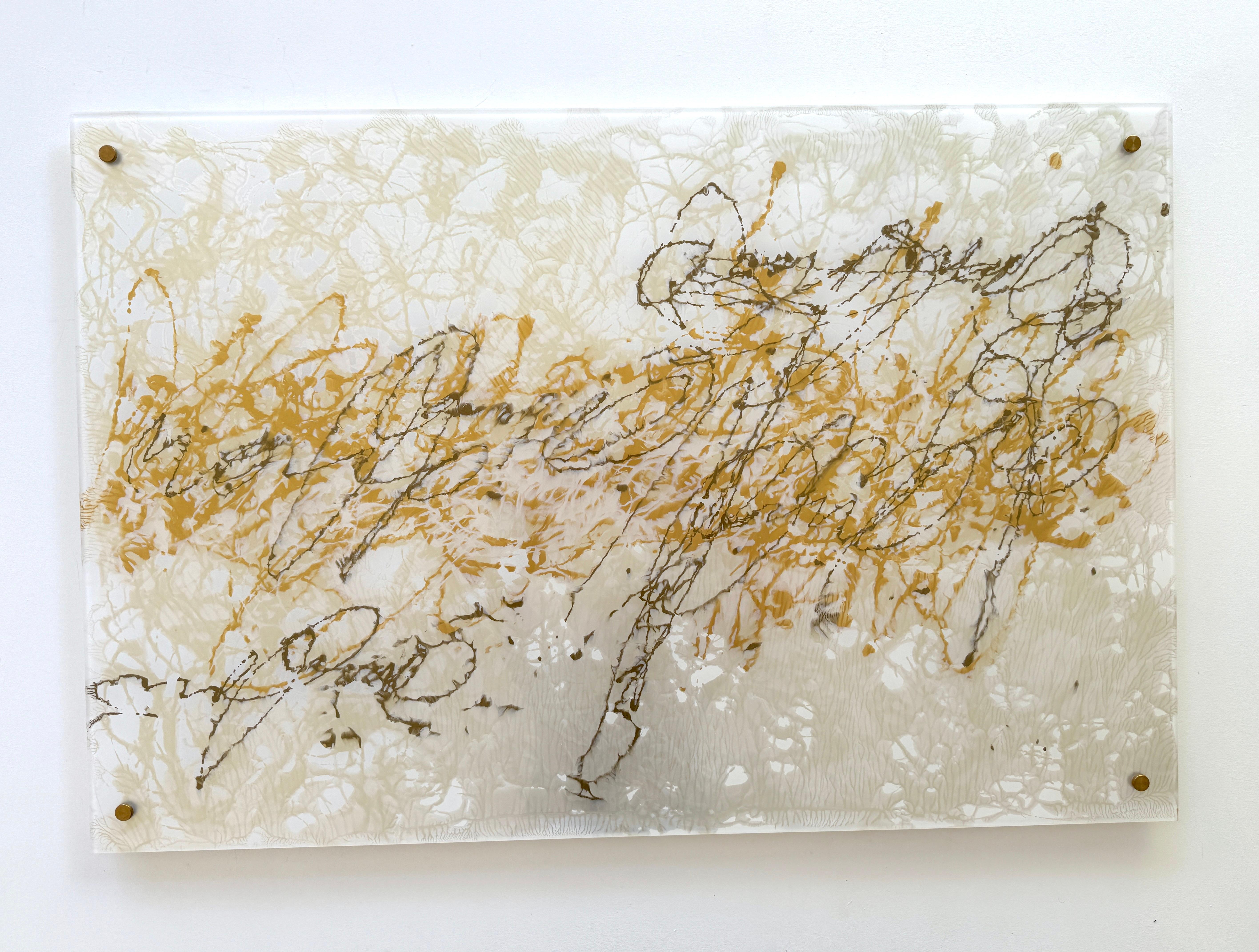 Pearl Signs 2 Glass Contemporary art Original Painting Ready to Hang - Beige Interior Painting by Vahe Yeremyan