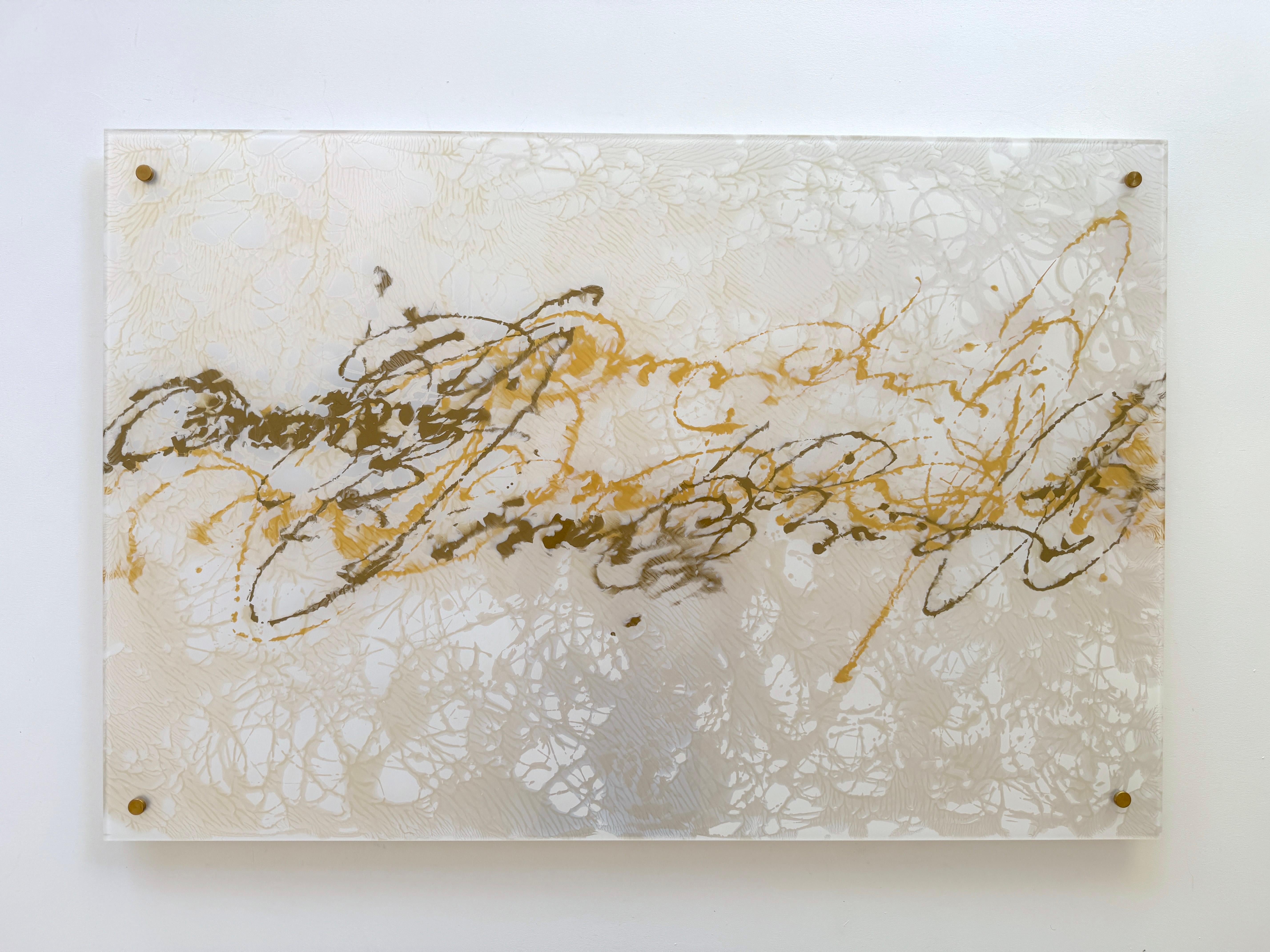 Pearl Signs 3 Glass Contemporary art Original Painting Ready to Hang - Gray Interior Painting by Vahe Yeremyan