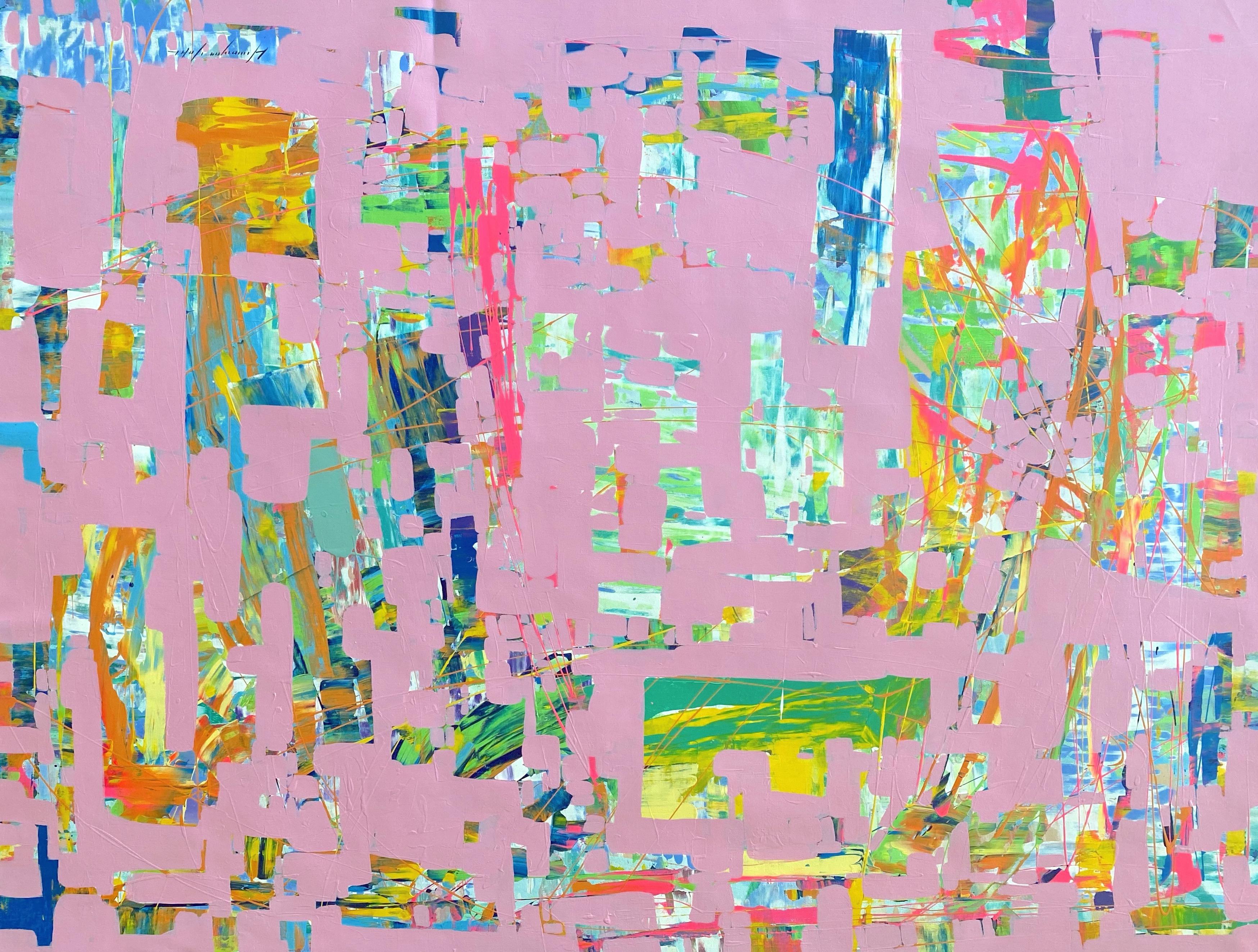 Vahe Yeremyan Abstract Painting – Perform in Pink, Original-Ölgemälde, hängefertig
