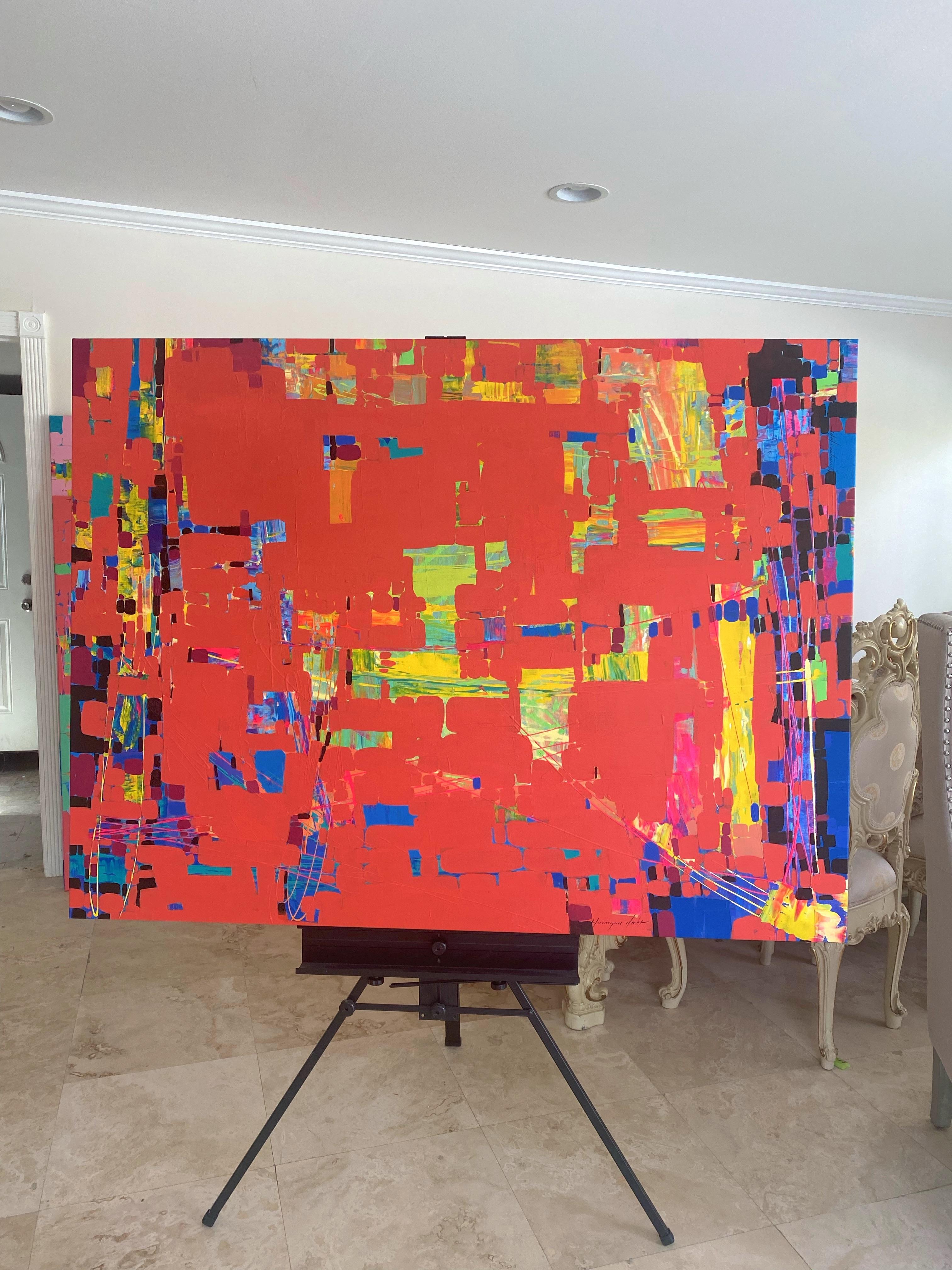 Perform in Red, Original oil Painting, Ready to Hang - Orange Abstract Painting by Vahe Yeremyan