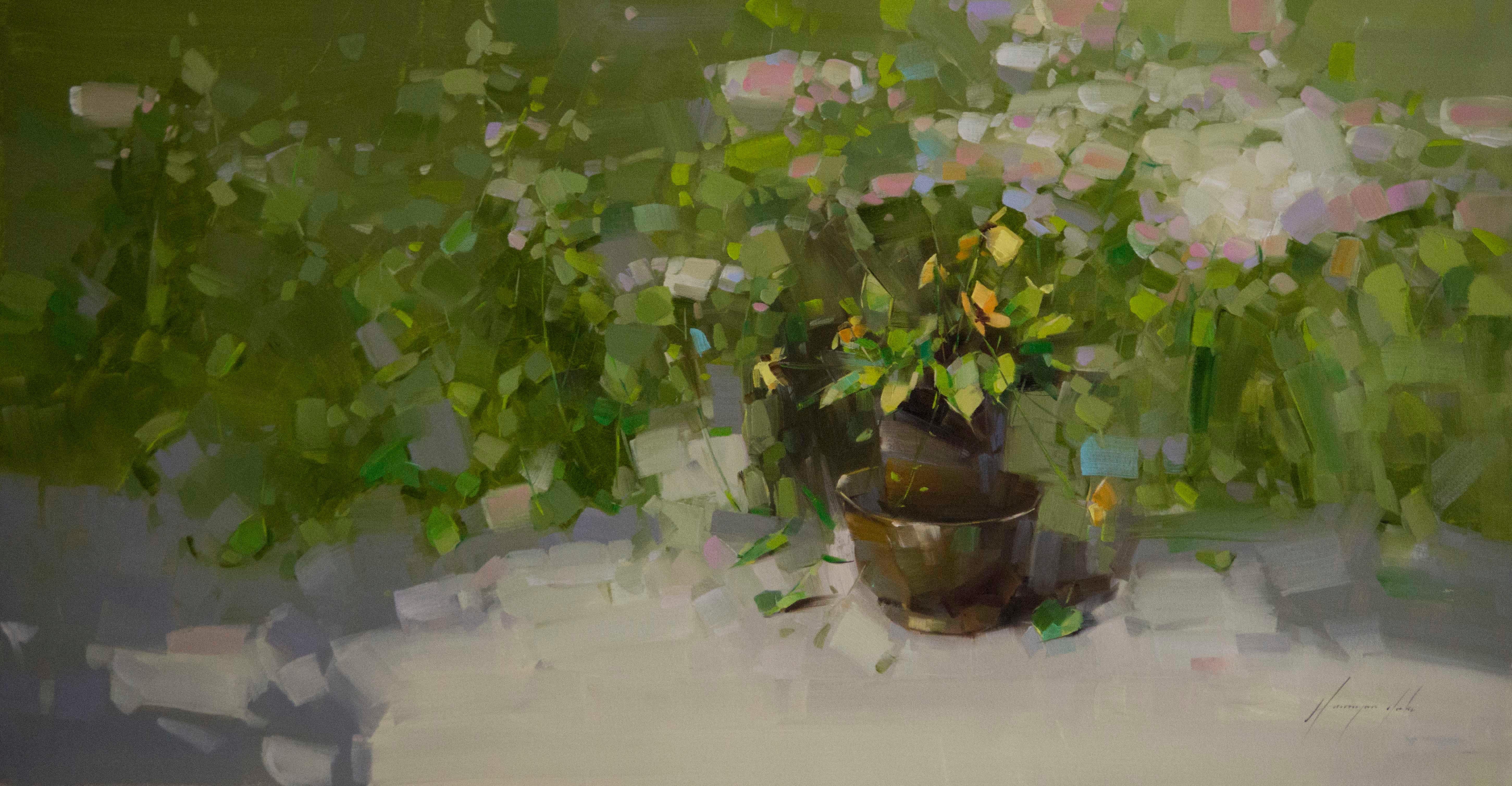 Still-Life Painting Vahe Yeremyan - Pièce de jardin, peinture à l'huile originale, prête à être accrochée