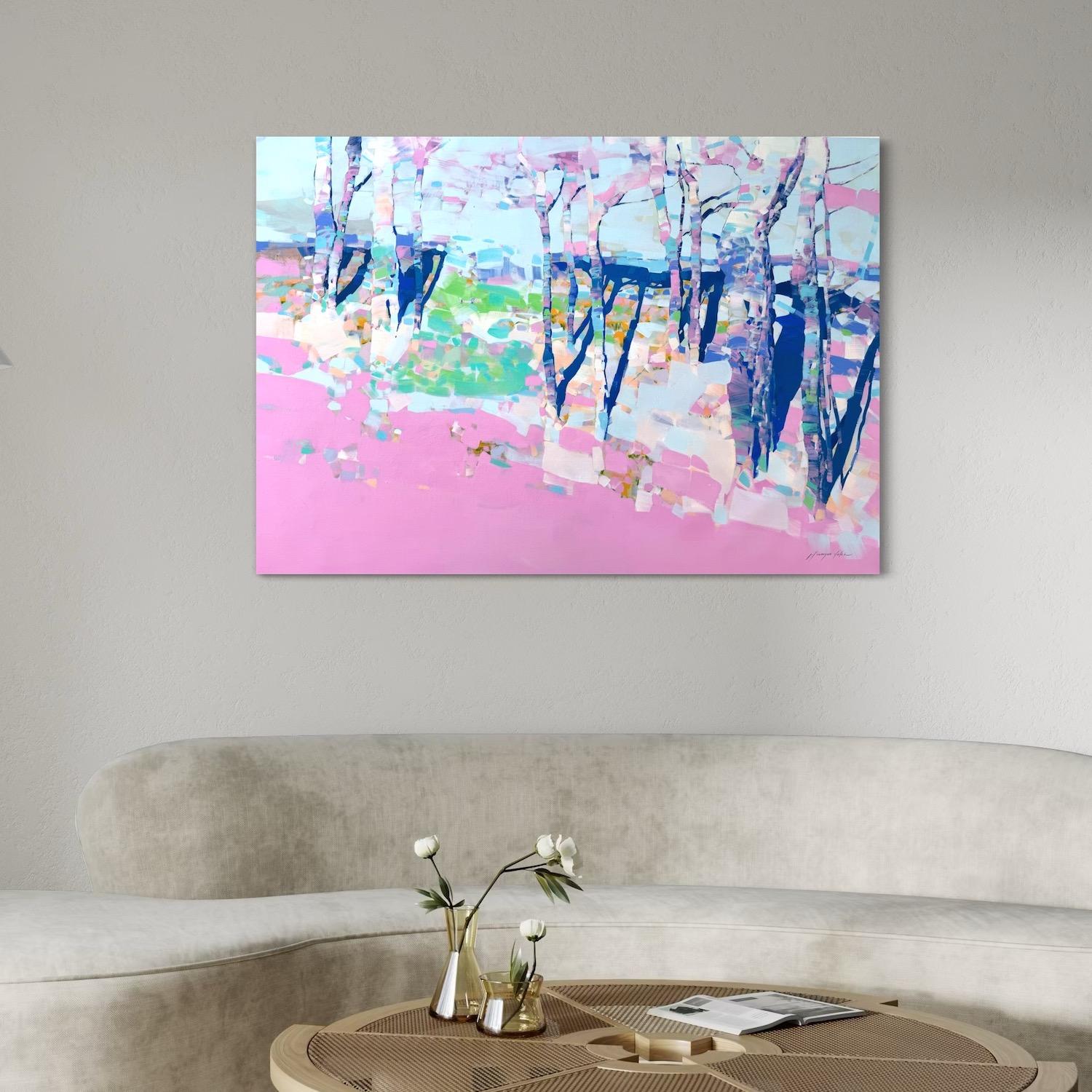 Pink Aspen Arte contemporanea Pittura ad olio originale pronta da appendere - Painting di Vahe Yeremyan