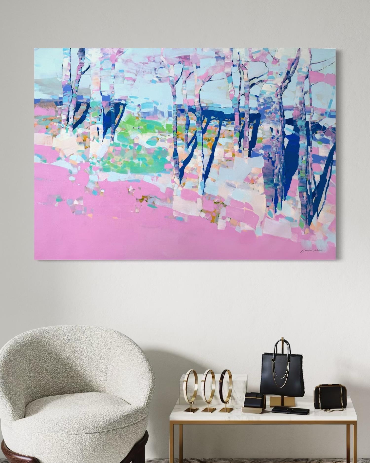 Pink Aspen Arte contemporanea Pittura ad olio originale pronta da appendere - Painting Impressionismo di Vahe Yeremyan