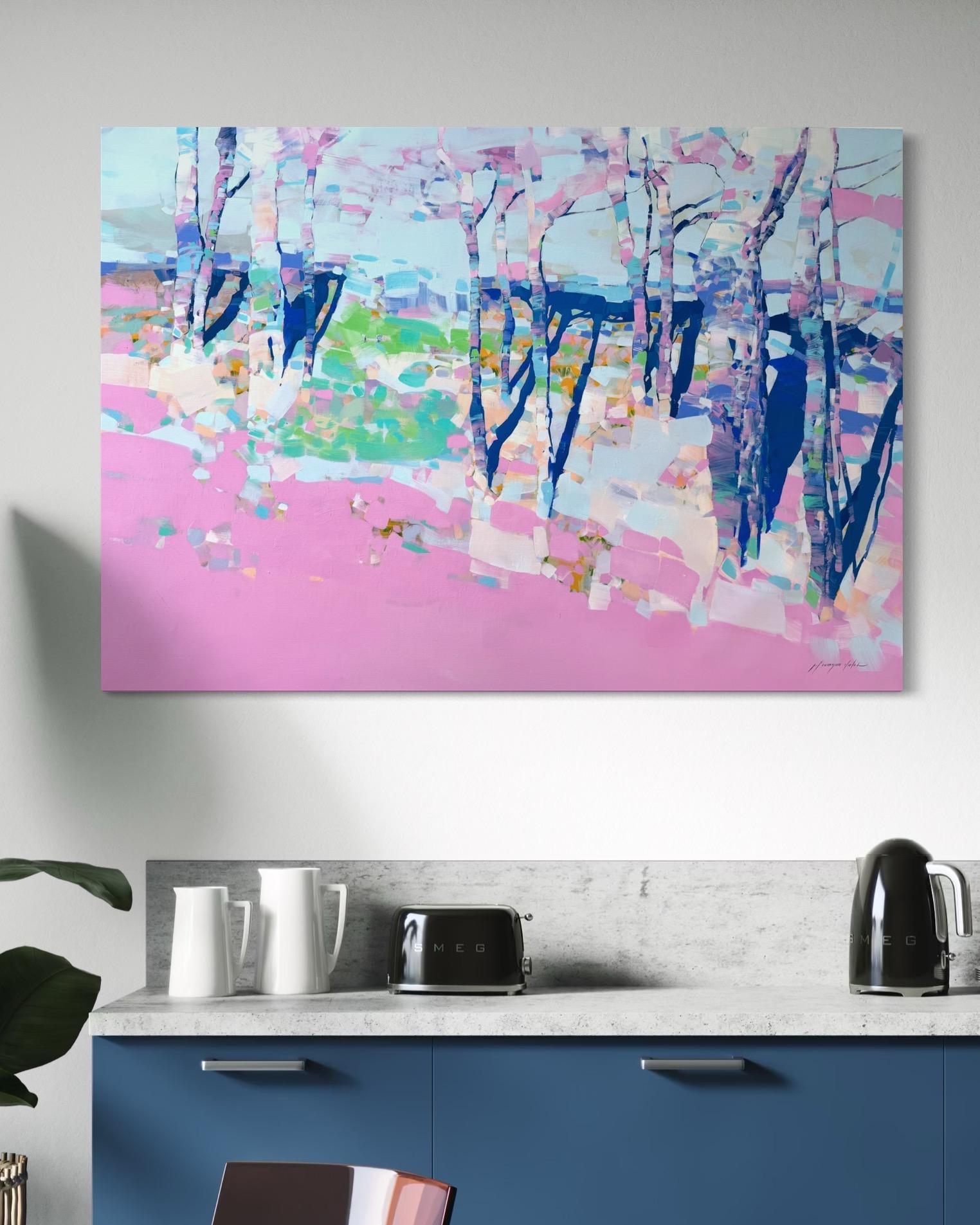 Pink Aspen Arte contemporanea Pittura ad olio originale pronta da appendere in vendita 2