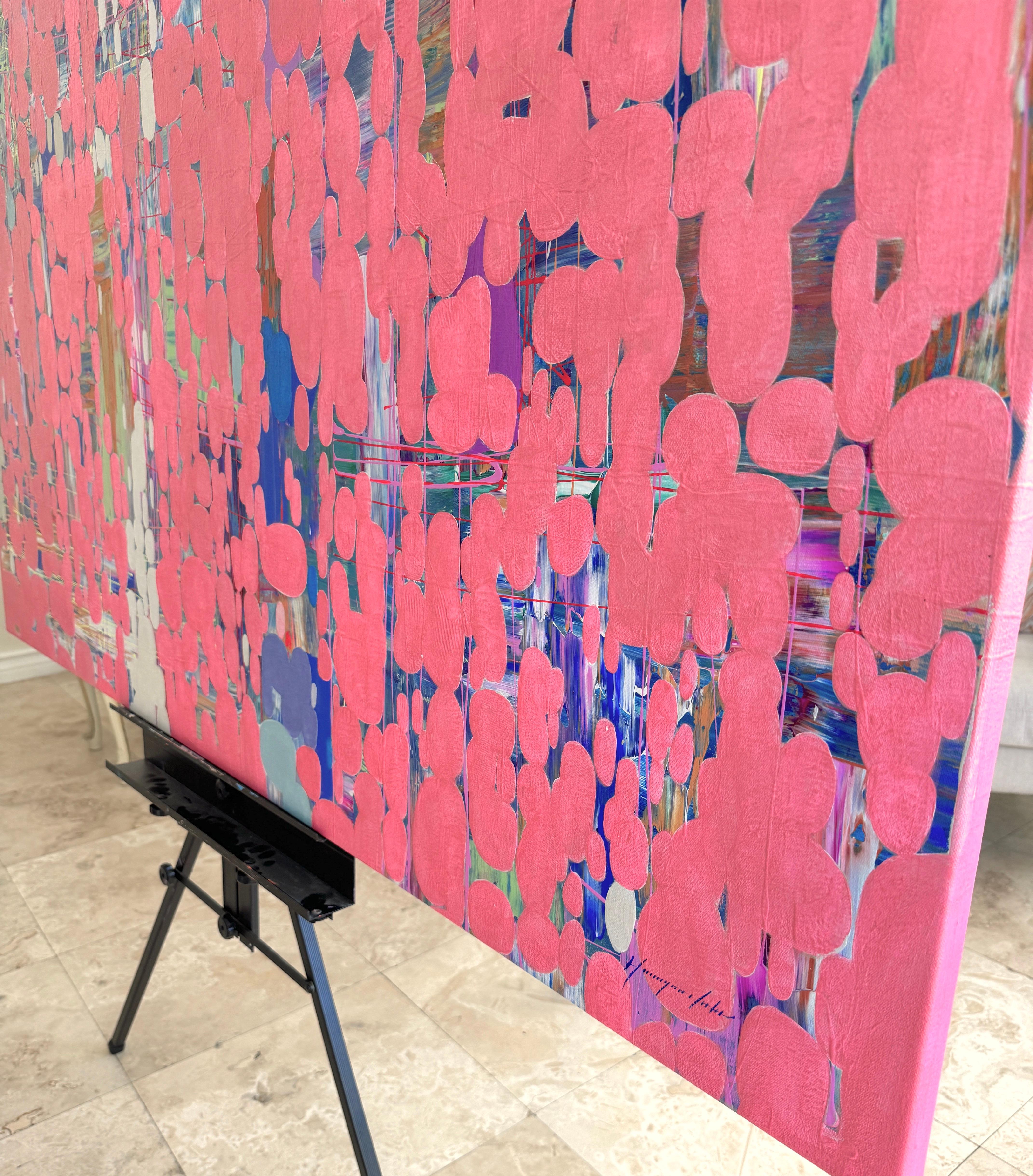 Pink Atmosphere, Abstract Art Large Size Original Painting, Ready to Hang For Sale 3