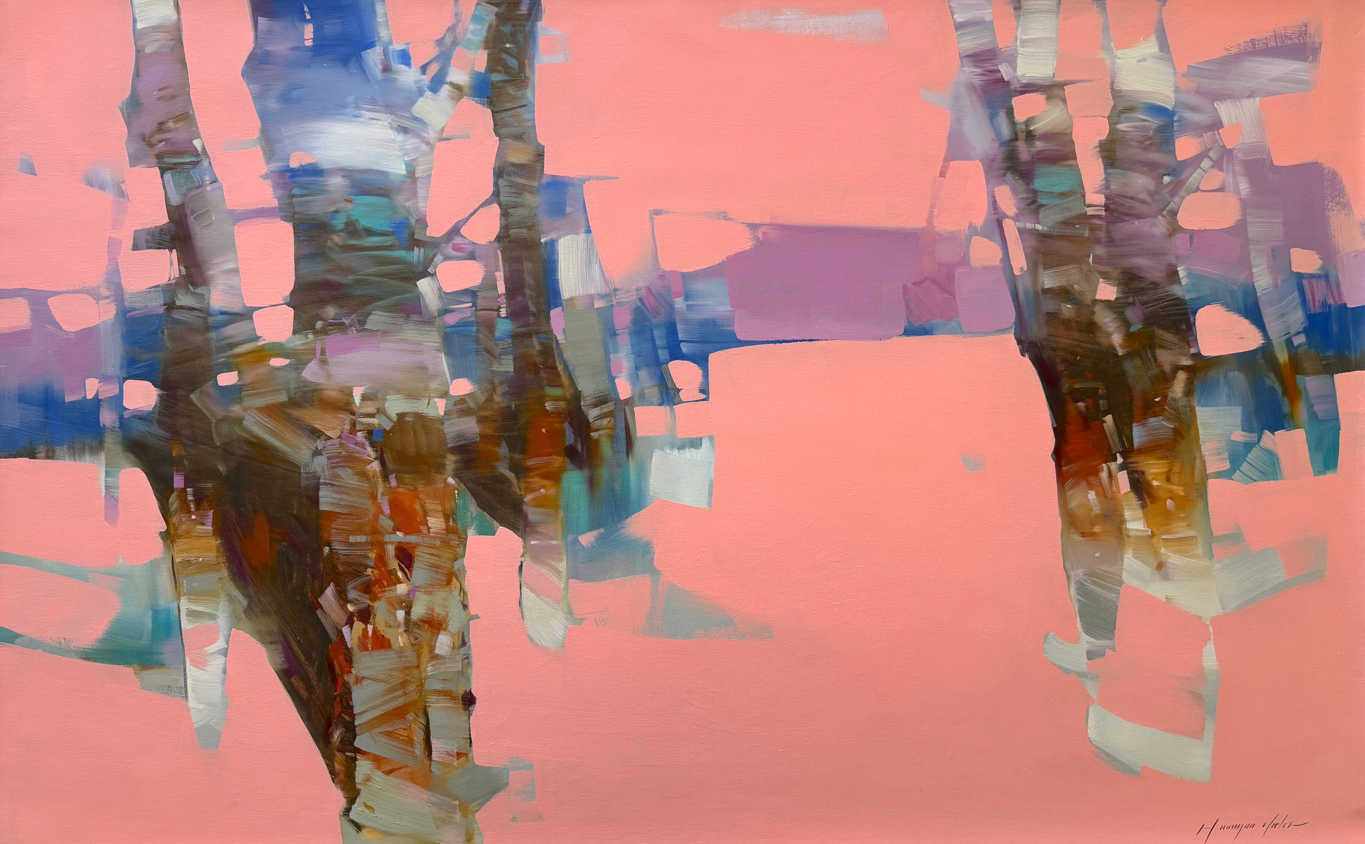 Pink Grove Contemporary art Original oil Painting, Ready to Hang