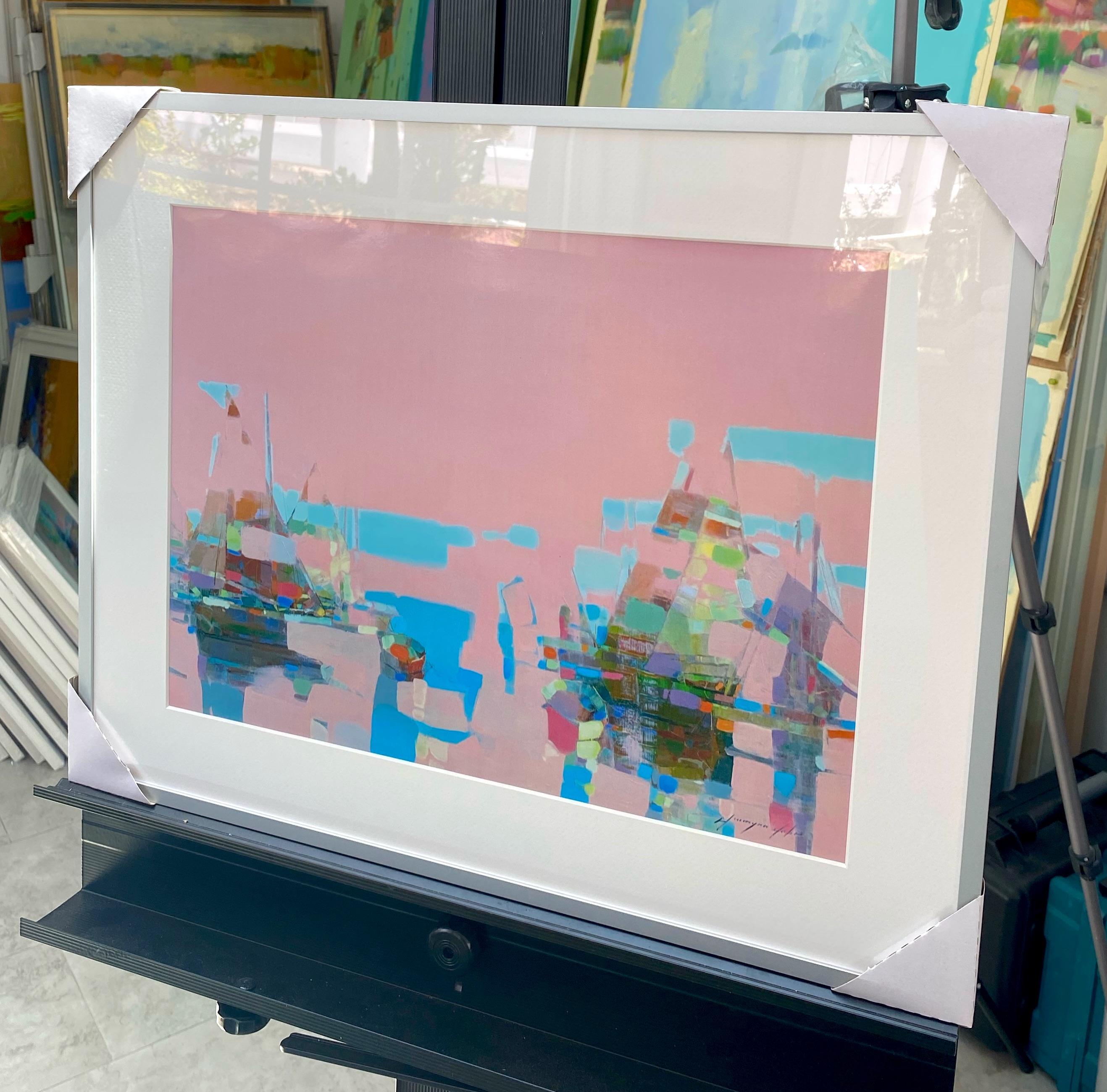 Artist: Vahe Yeremyan
Work: Print on Paper,
Subject: Pink Harbor, 
Framed Size: 1.5