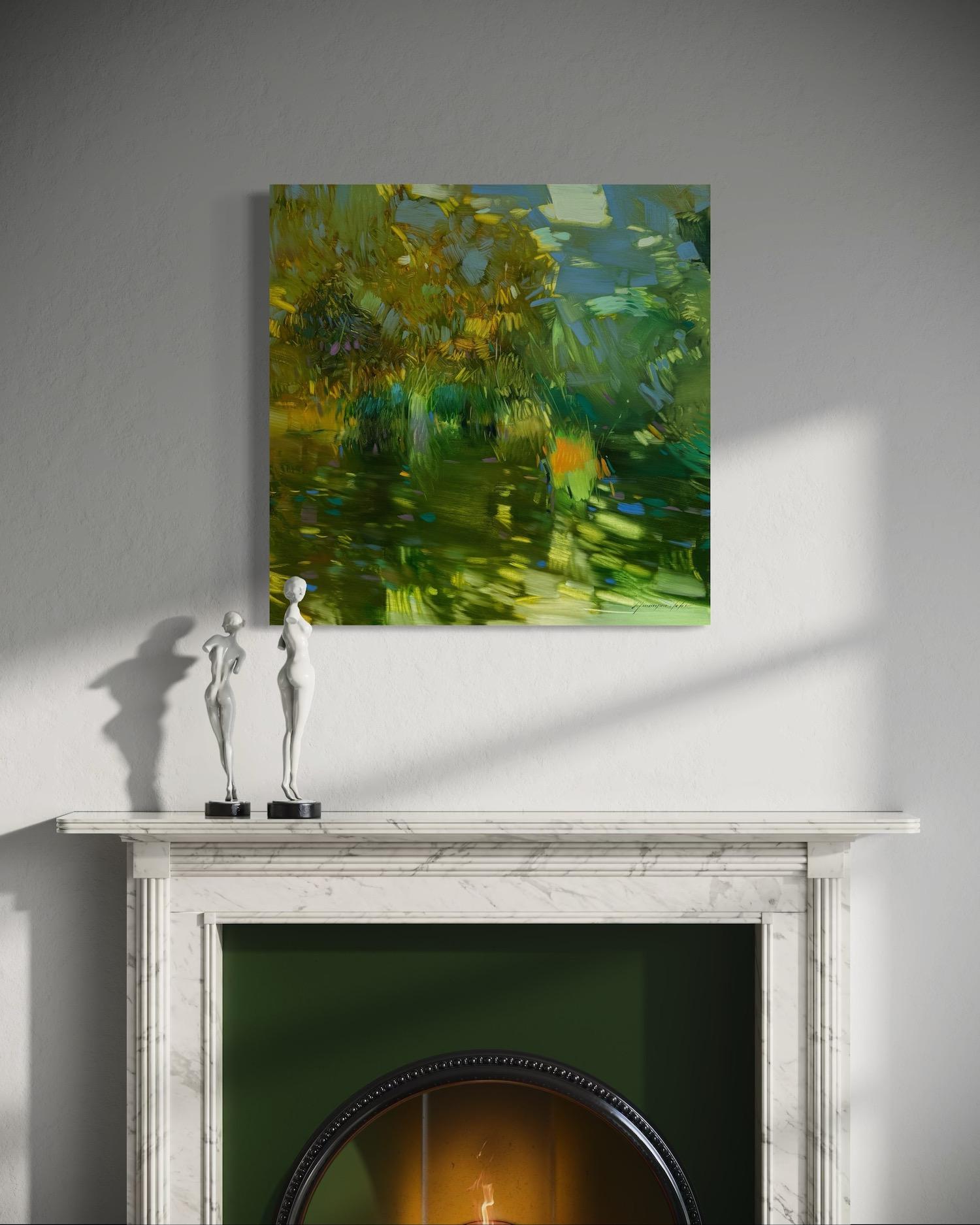Stagno Paesaggio Impressionismo Pittura ad olio originale, pronta da appendere in vendita 1