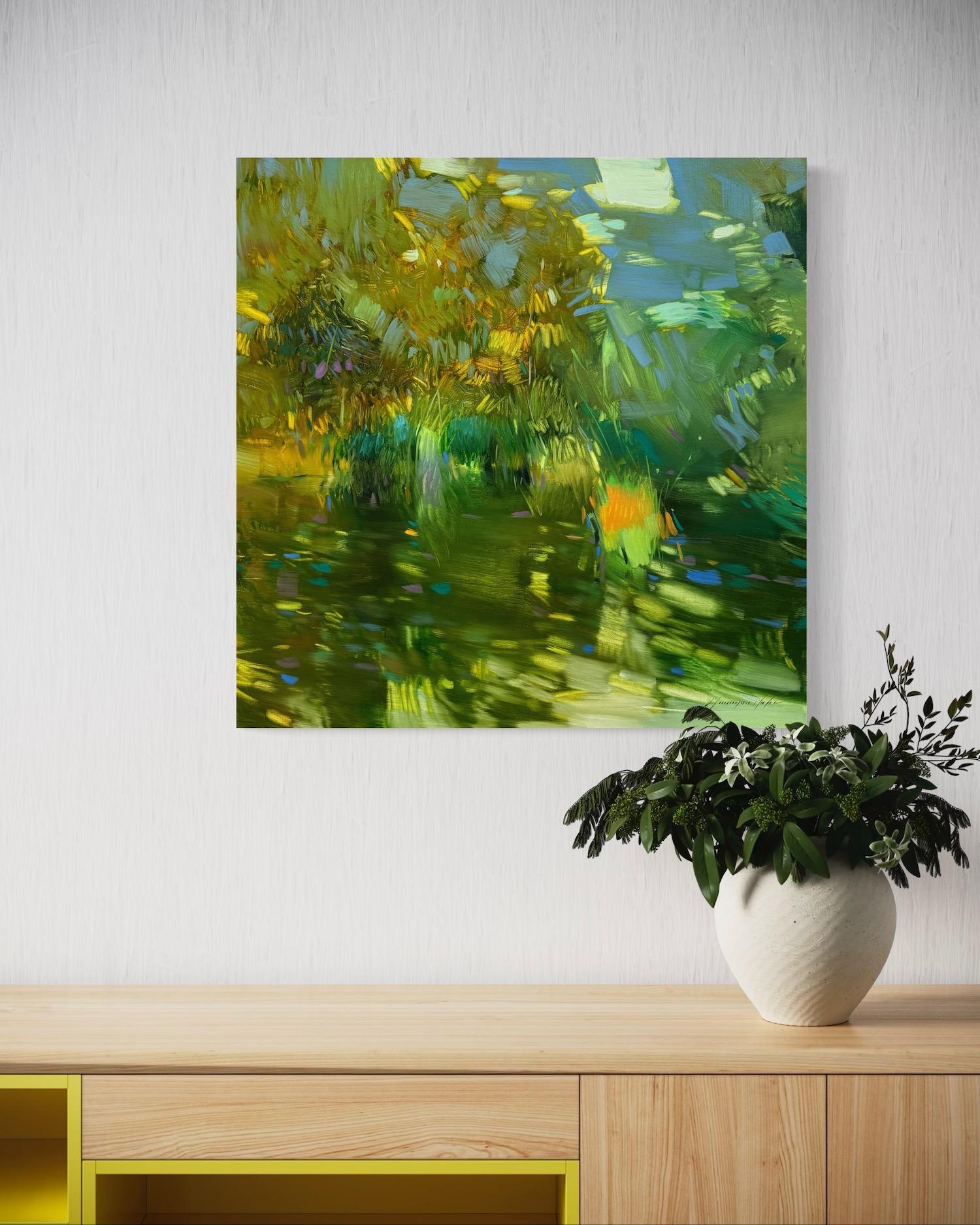 Stagno Paesaggio Impressionismo Pittura ad olio originale, pronta da appendere in vendita 2