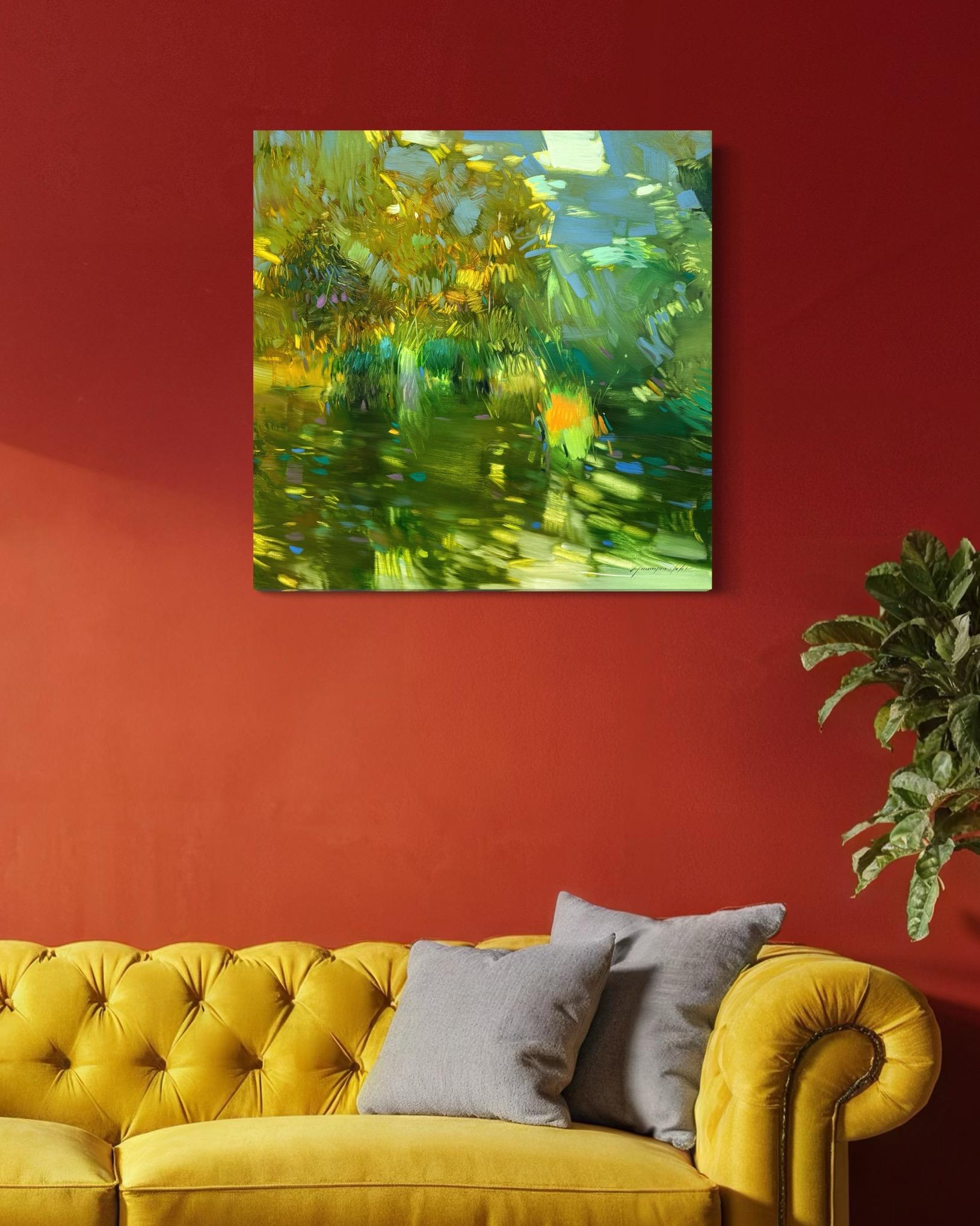 Stagno Paesaggio Impressionismo Pittura ad olio originale, pronta da appendere in vendita 3