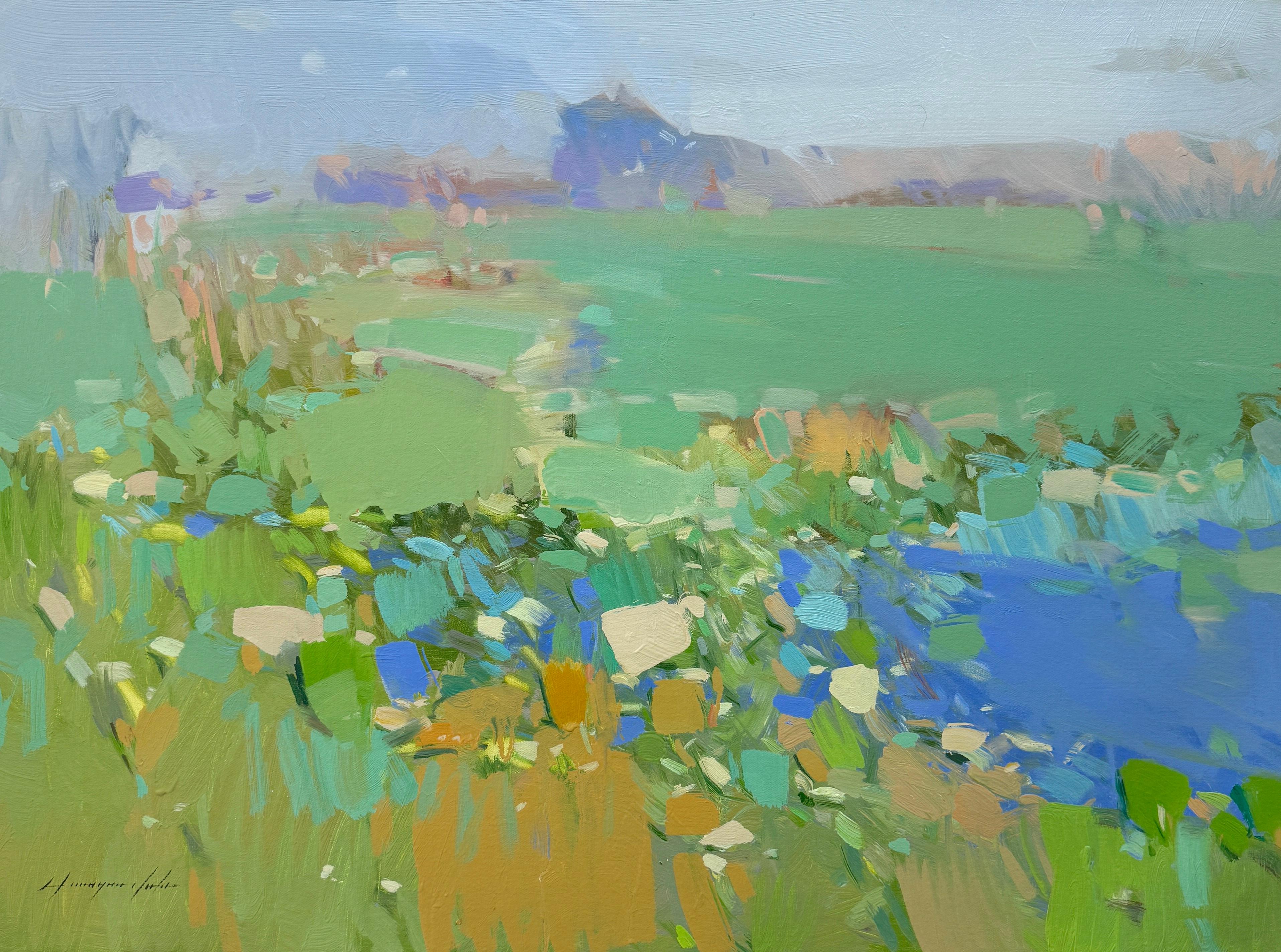Landscape Painting de Vahe Yeremyan - Estanque, Paisaje, Pintura al óleo original, Lista para colgar, Impresionismo