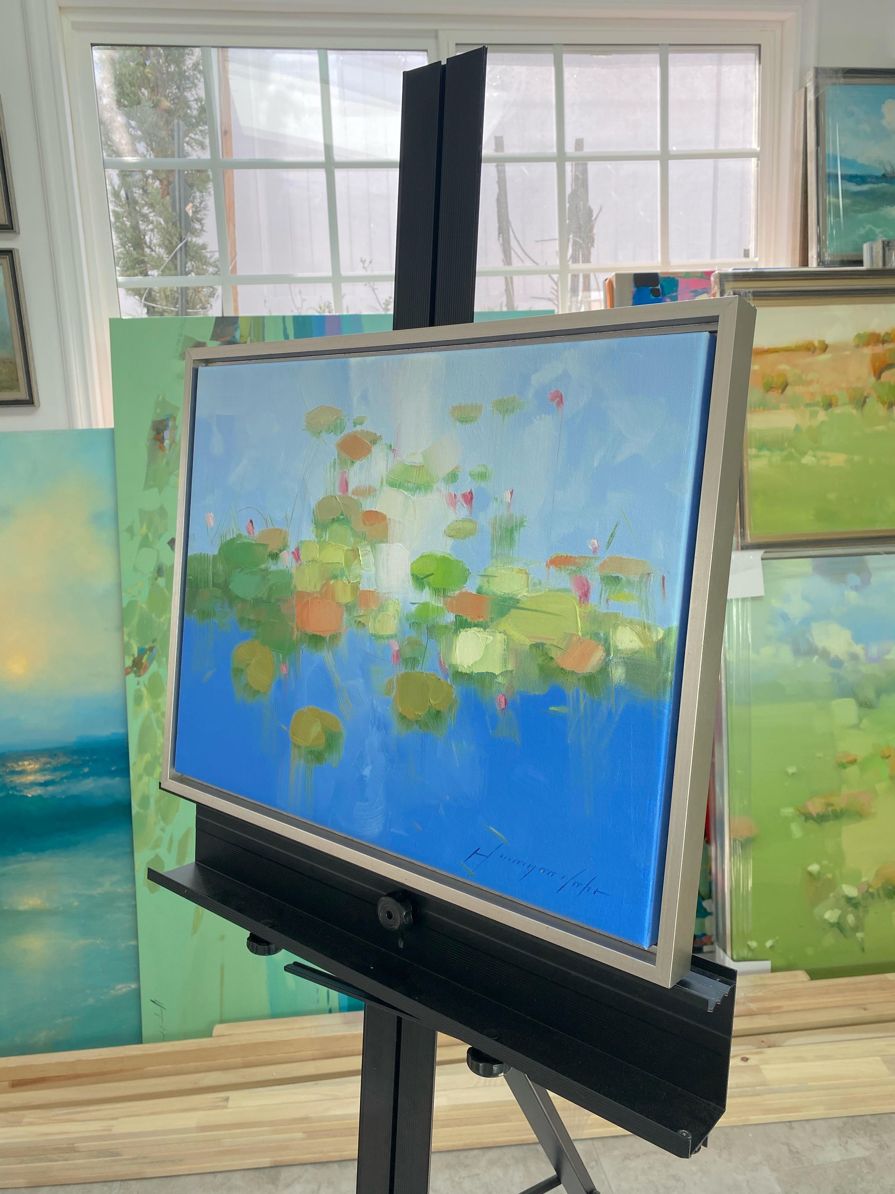Étang floral, peinture à l'huile originale, prête à être accrochée et encadrée - Impressionnisme Painting par Vahe Yeremyan