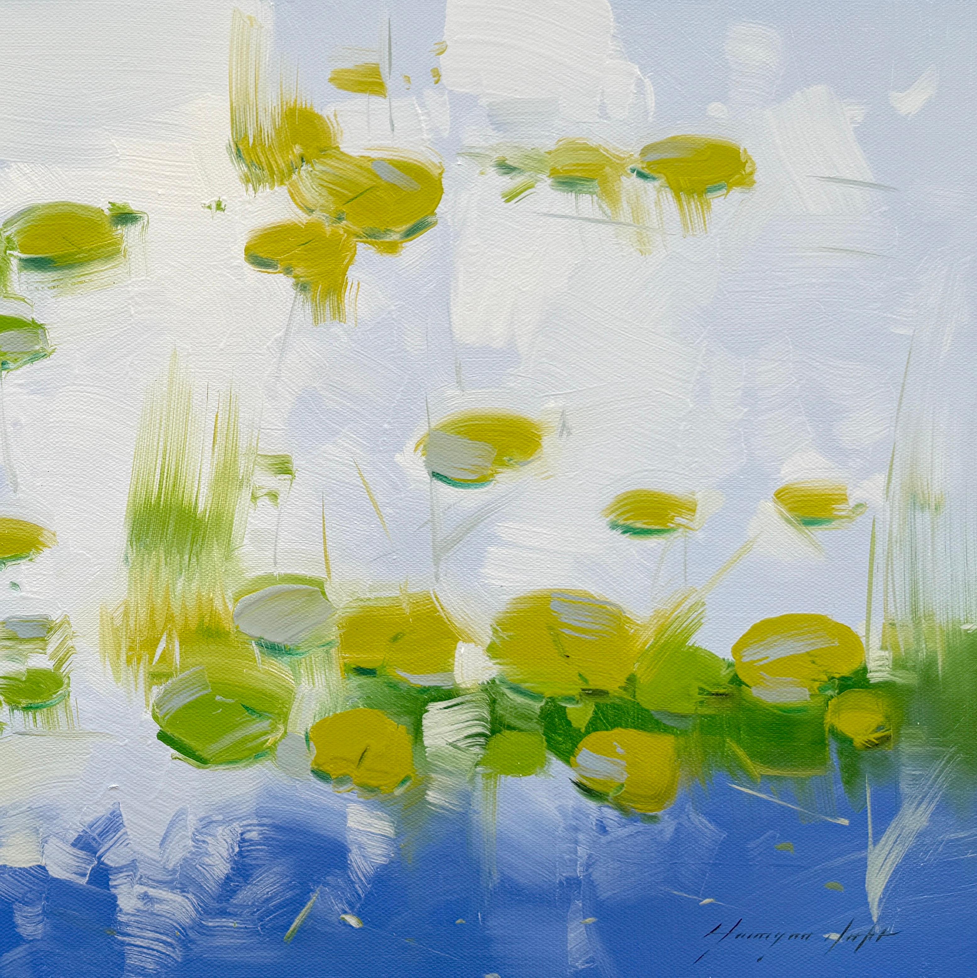 Teich, Original-Ölgemälde in Öl, hängefertig (Grau), Landscape Painting, von Vahe Yeremyan